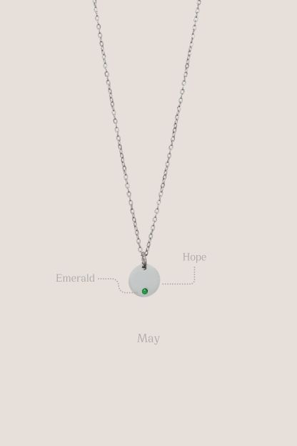 Birthstone Round Pendant Silver Chain Necklace