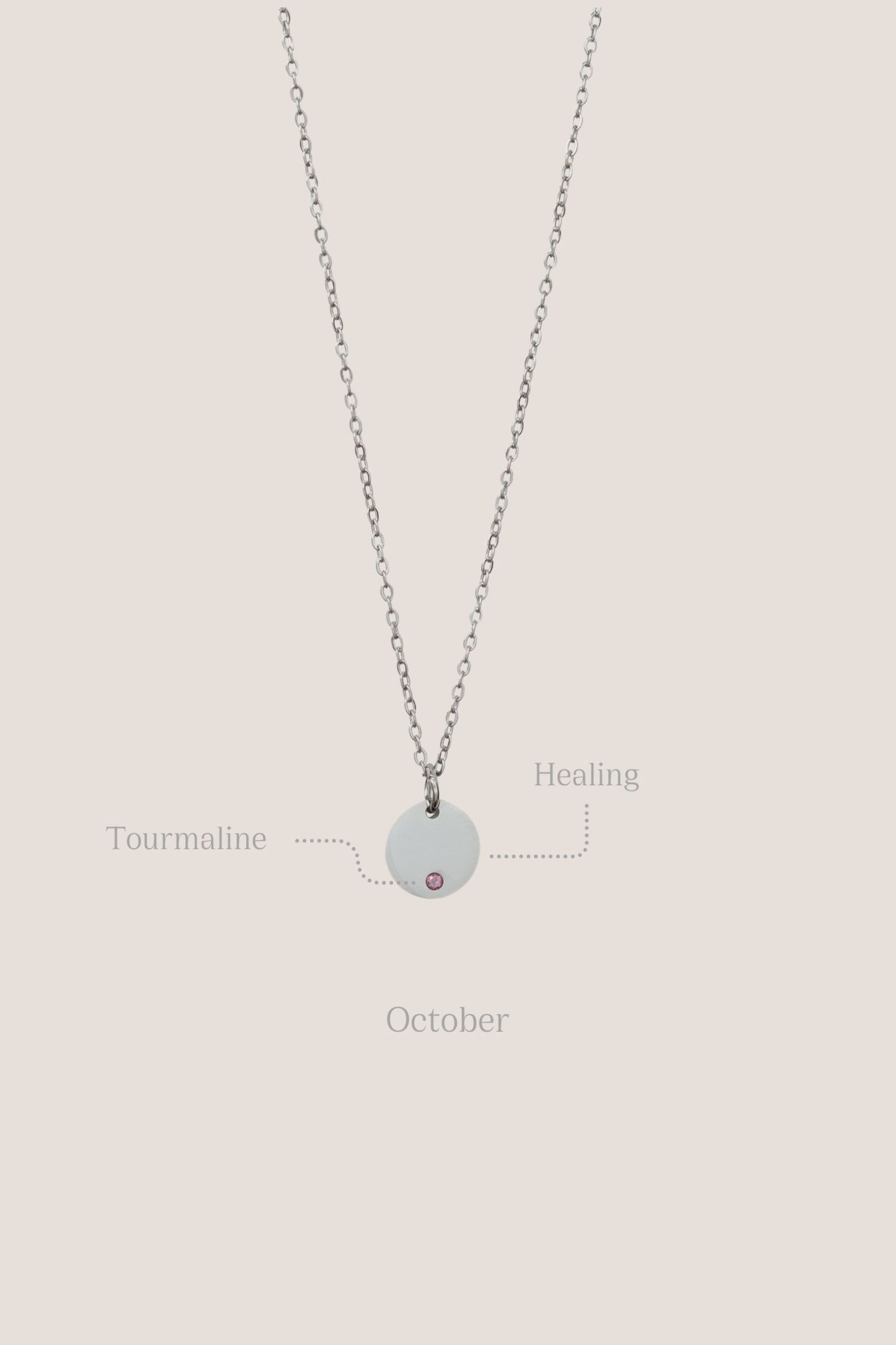 Birthstone Round Pendant Silver Chain Necklace