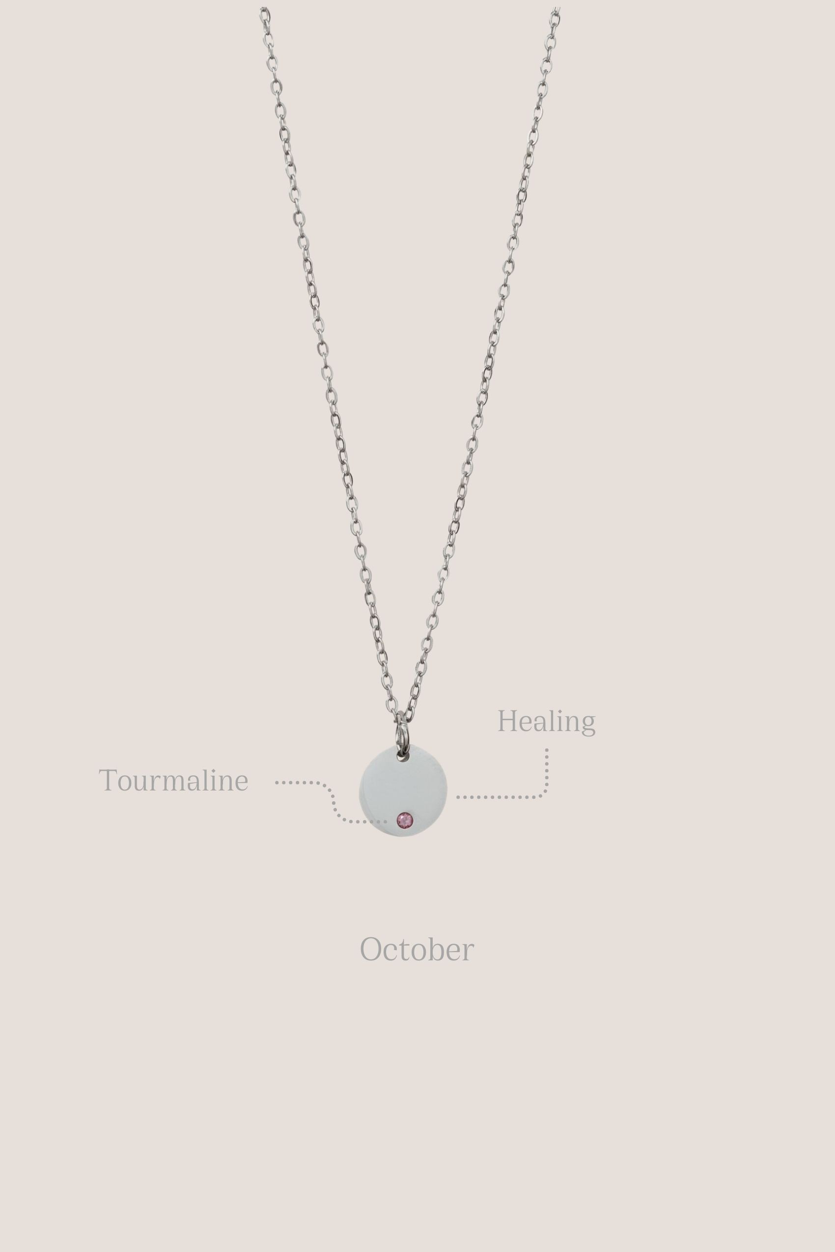 Birthstone Round Pendant Silver Chain Necklace