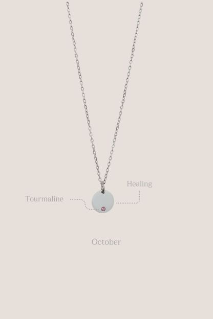 Birthstone Round Pendant Silver Chain Necklace