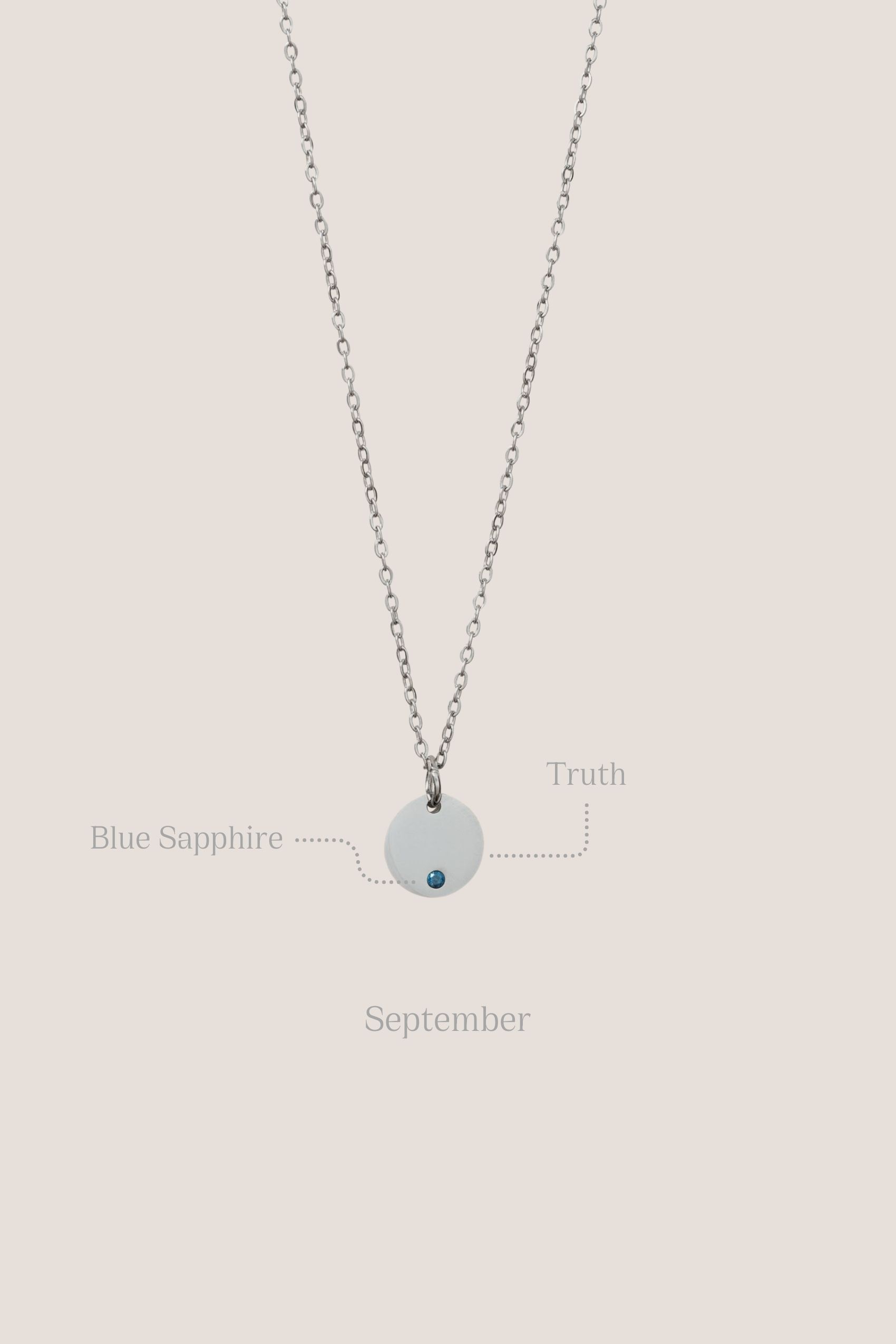 Birthstone Round Pendant Silver Chain Necklace
