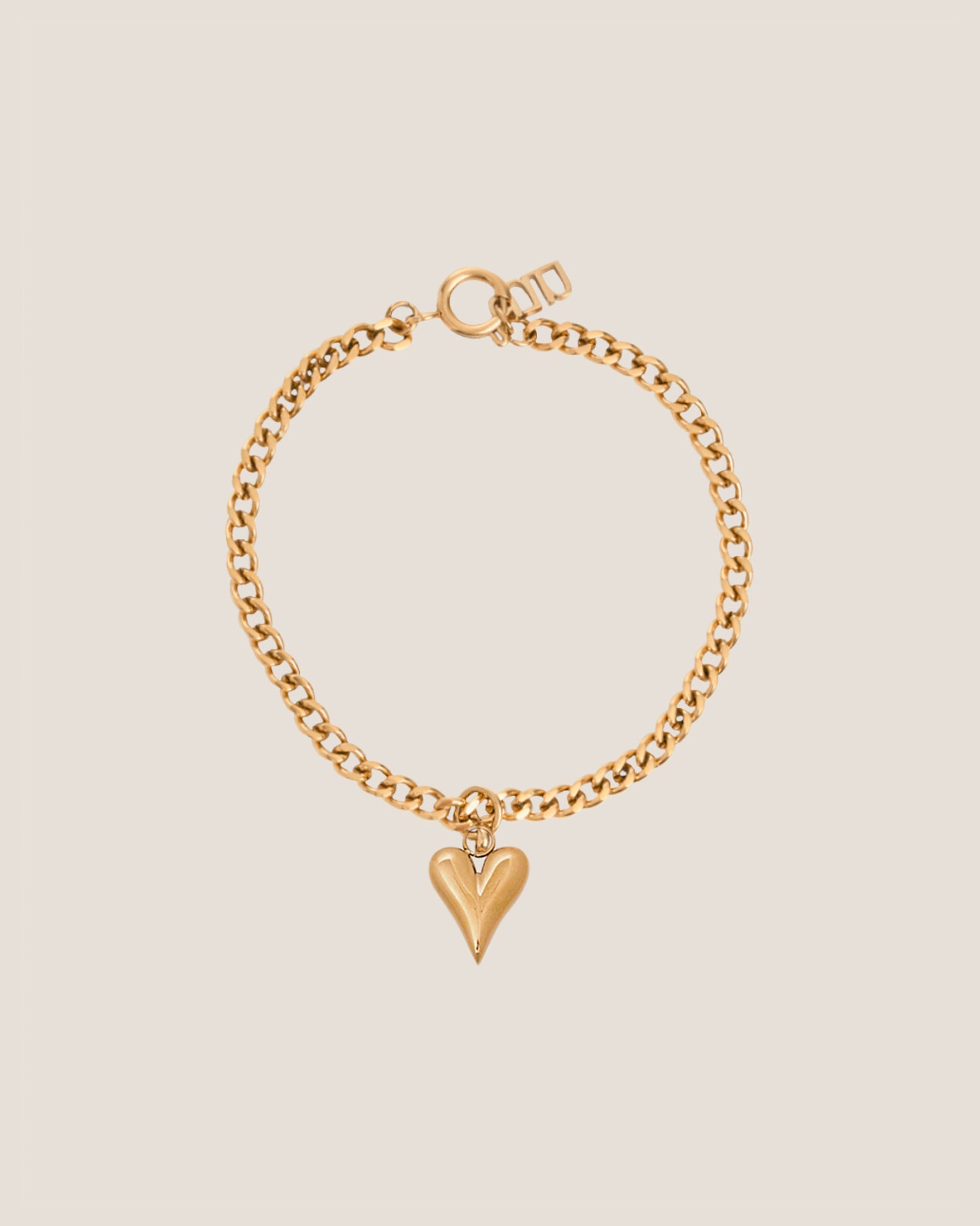 Curb Chain Gold Bracelet with Love Pendant