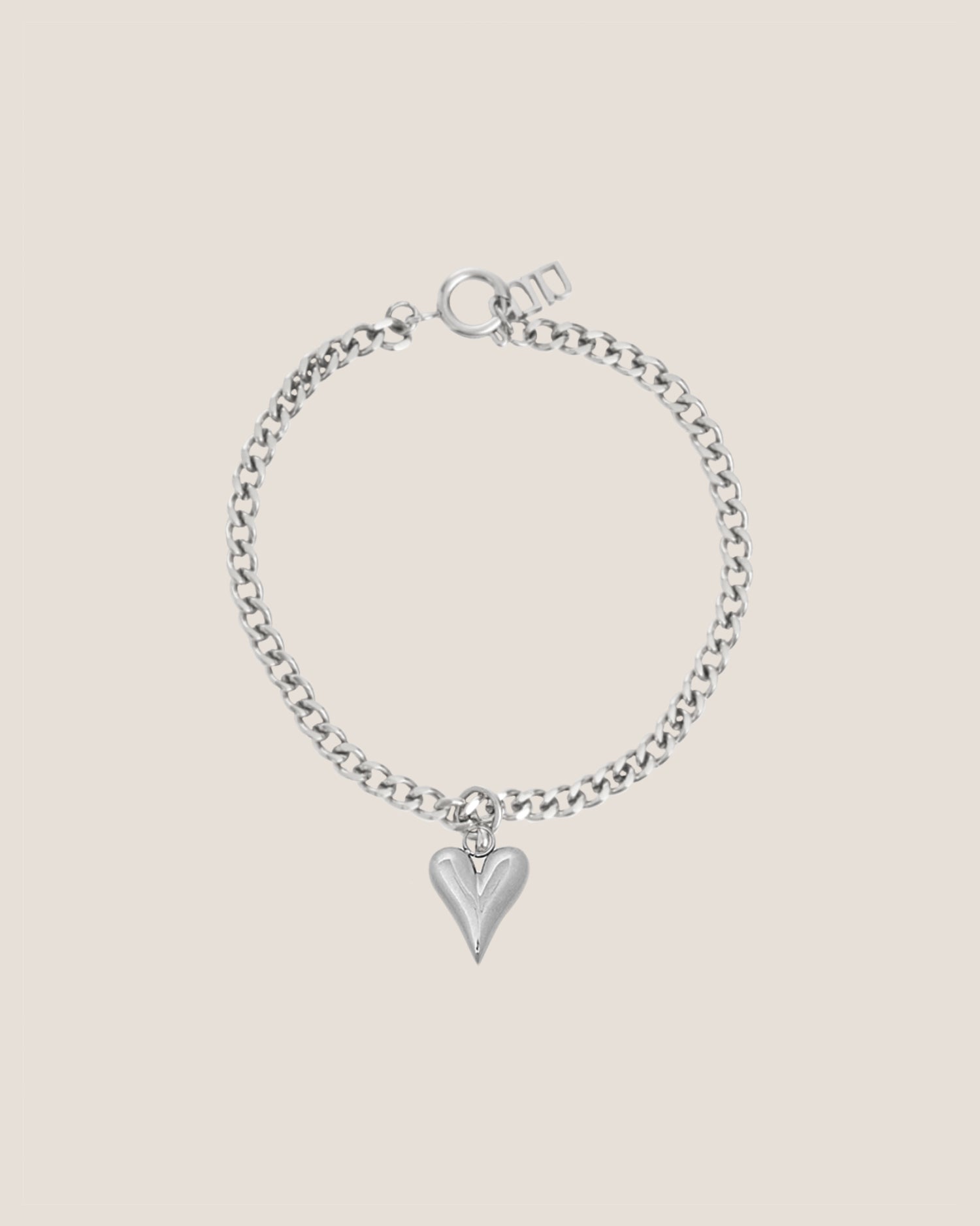 Curb Chain Silver Bracelet with Love Pendant