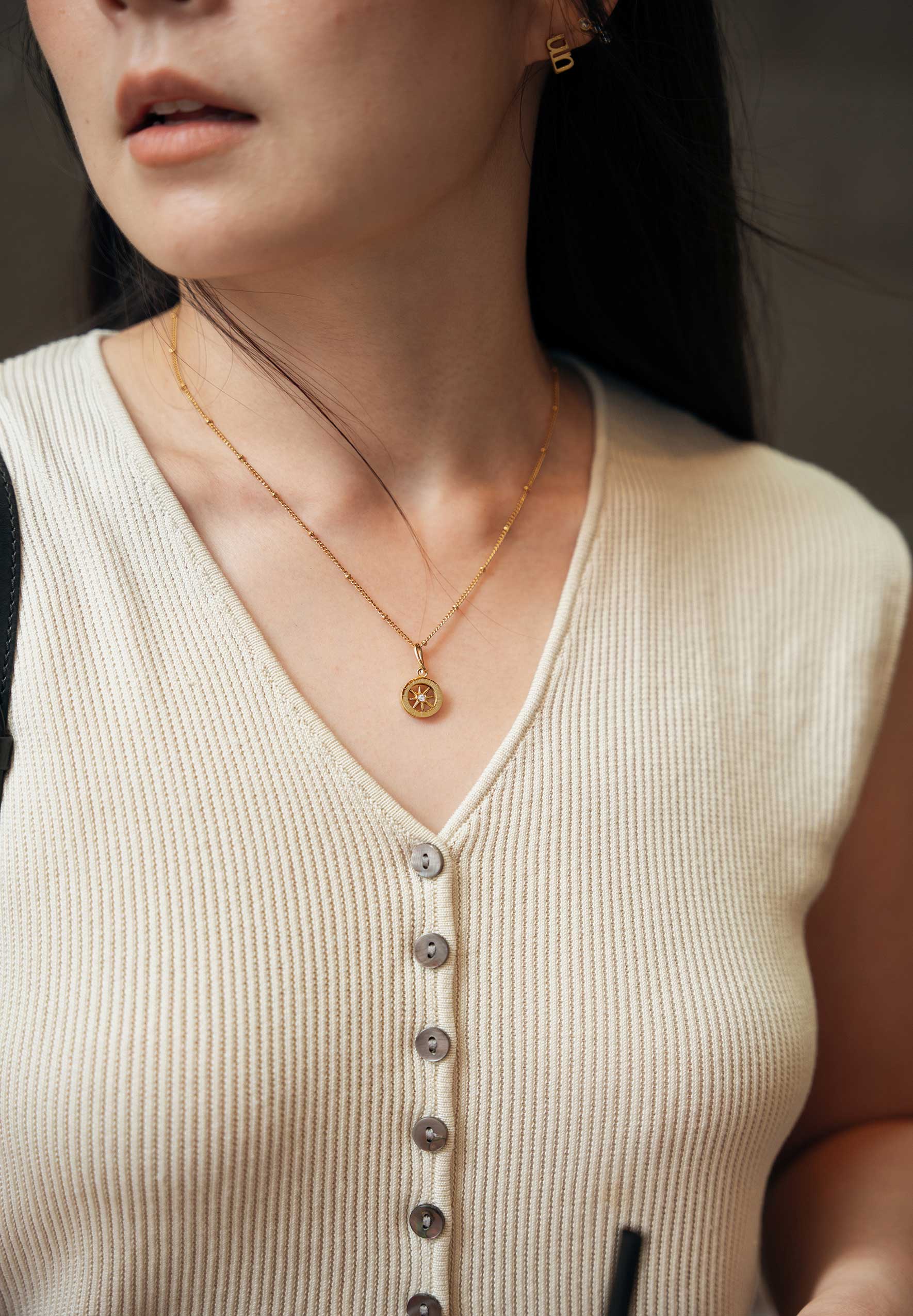 Path Charm with Gold Plain Chain Necklace