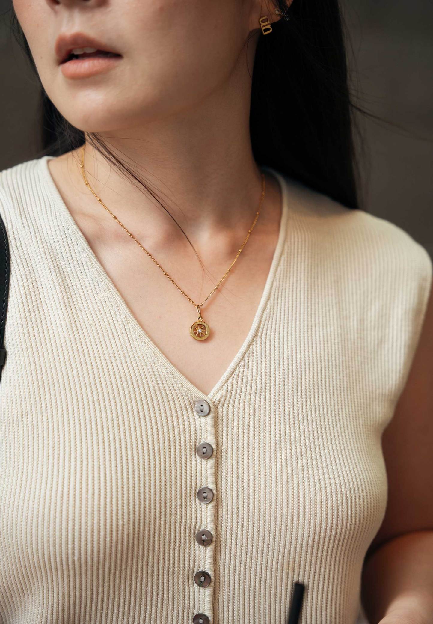 Path Charm with Gold Plain Chain Necklace