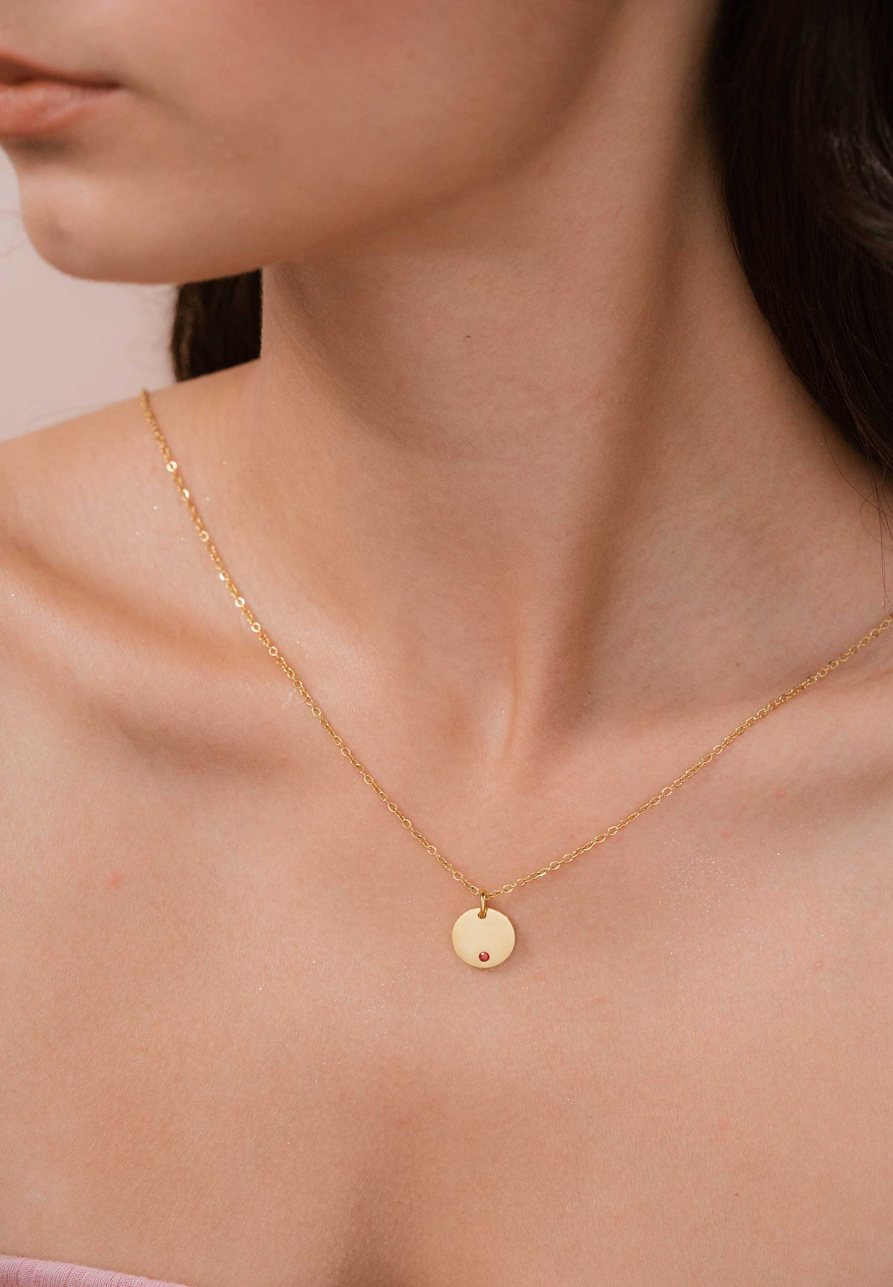  Birthstone Round Pendant Gold Chain Necklace
