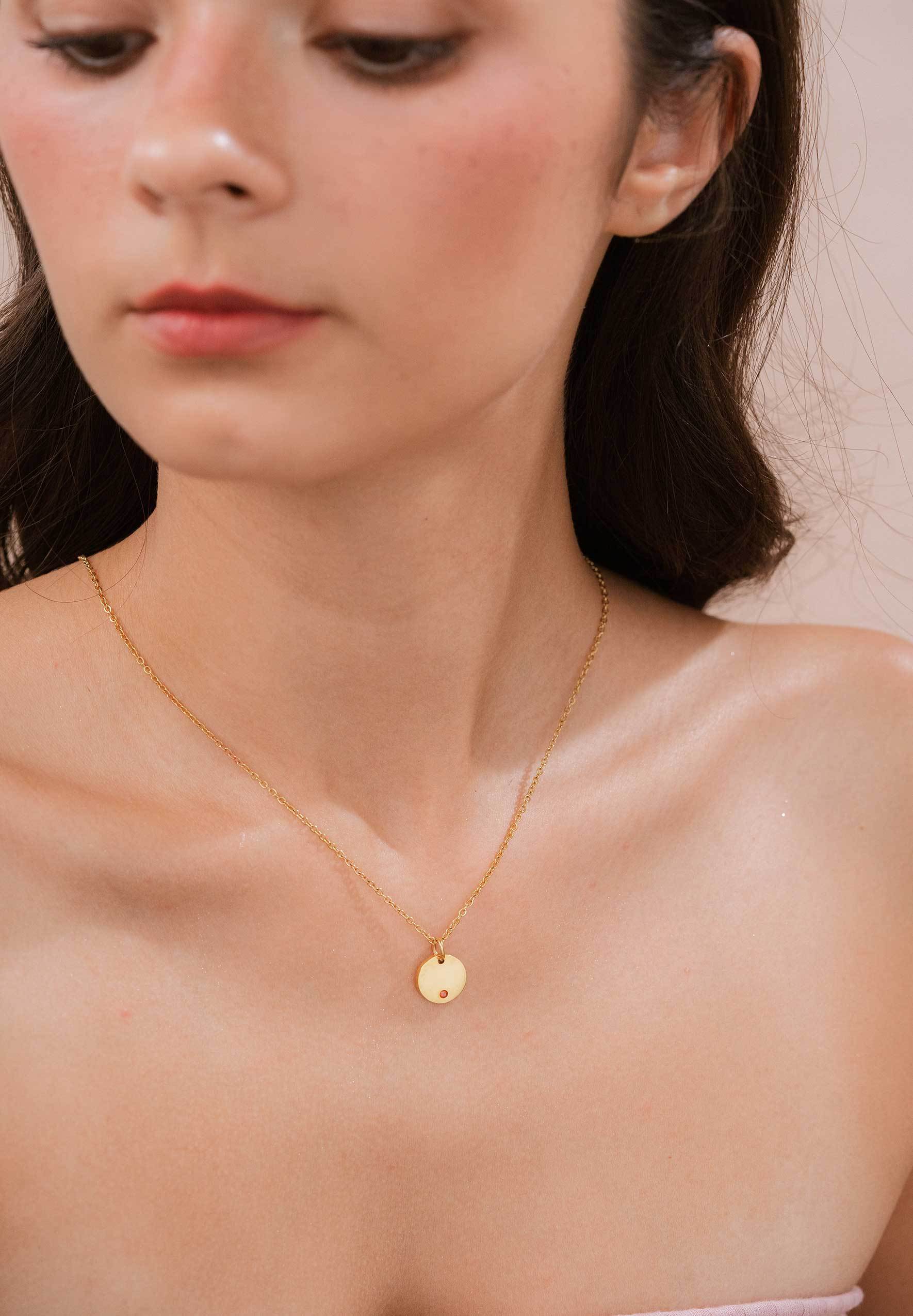 Birthstone Round Pendant Gold Chain Necklace