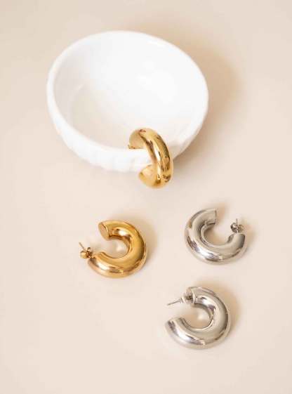 Chunky Hoop Bold Silver Earrings