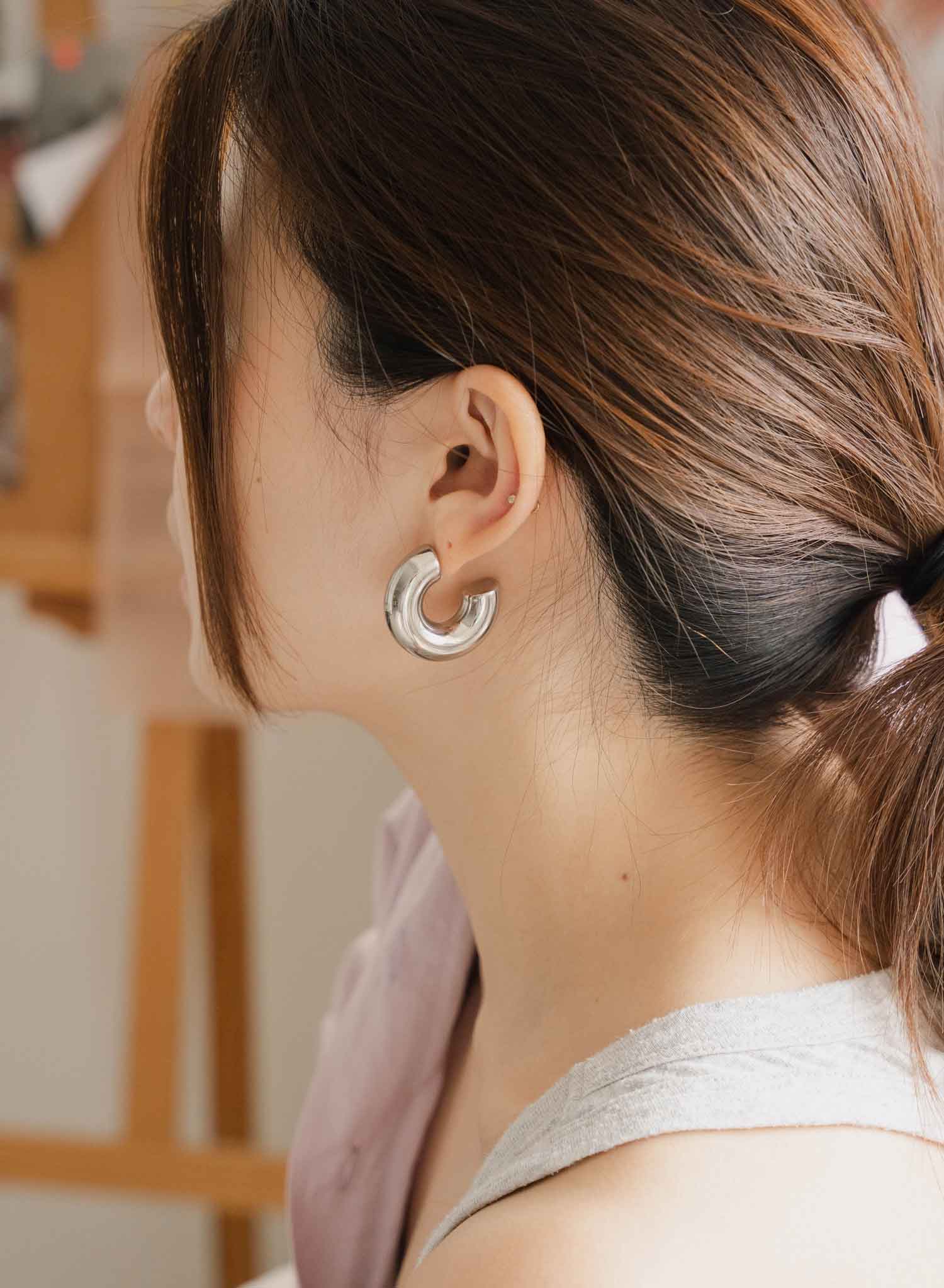 Chunky Hoop Bold Silver Earrings