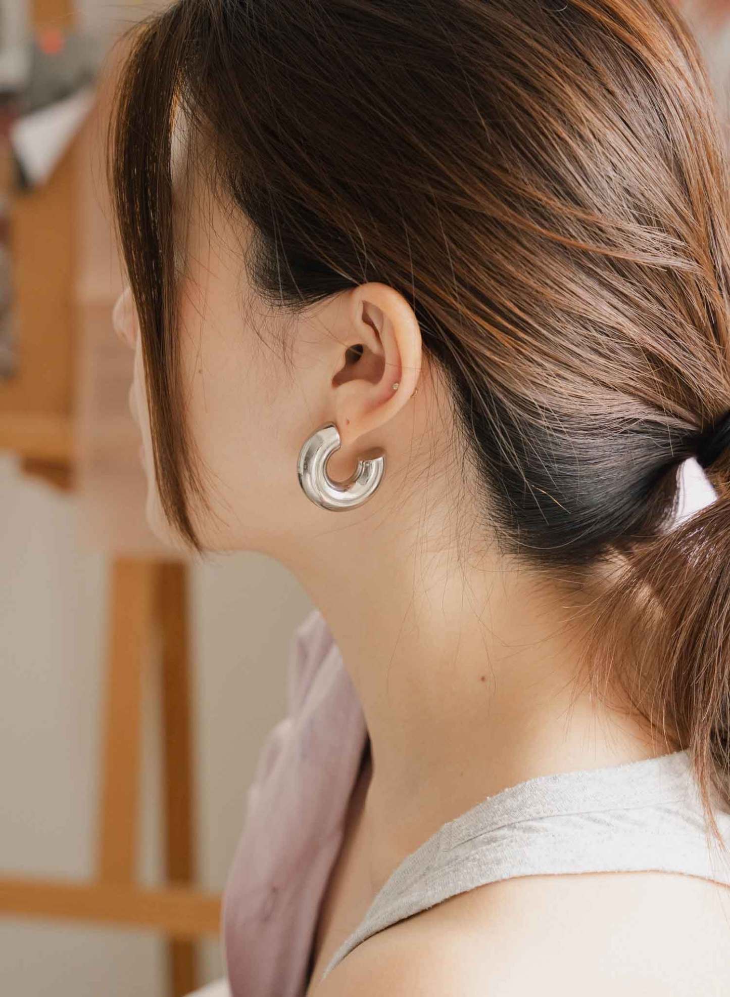 Chunky Hoop Bold Silver Earrings