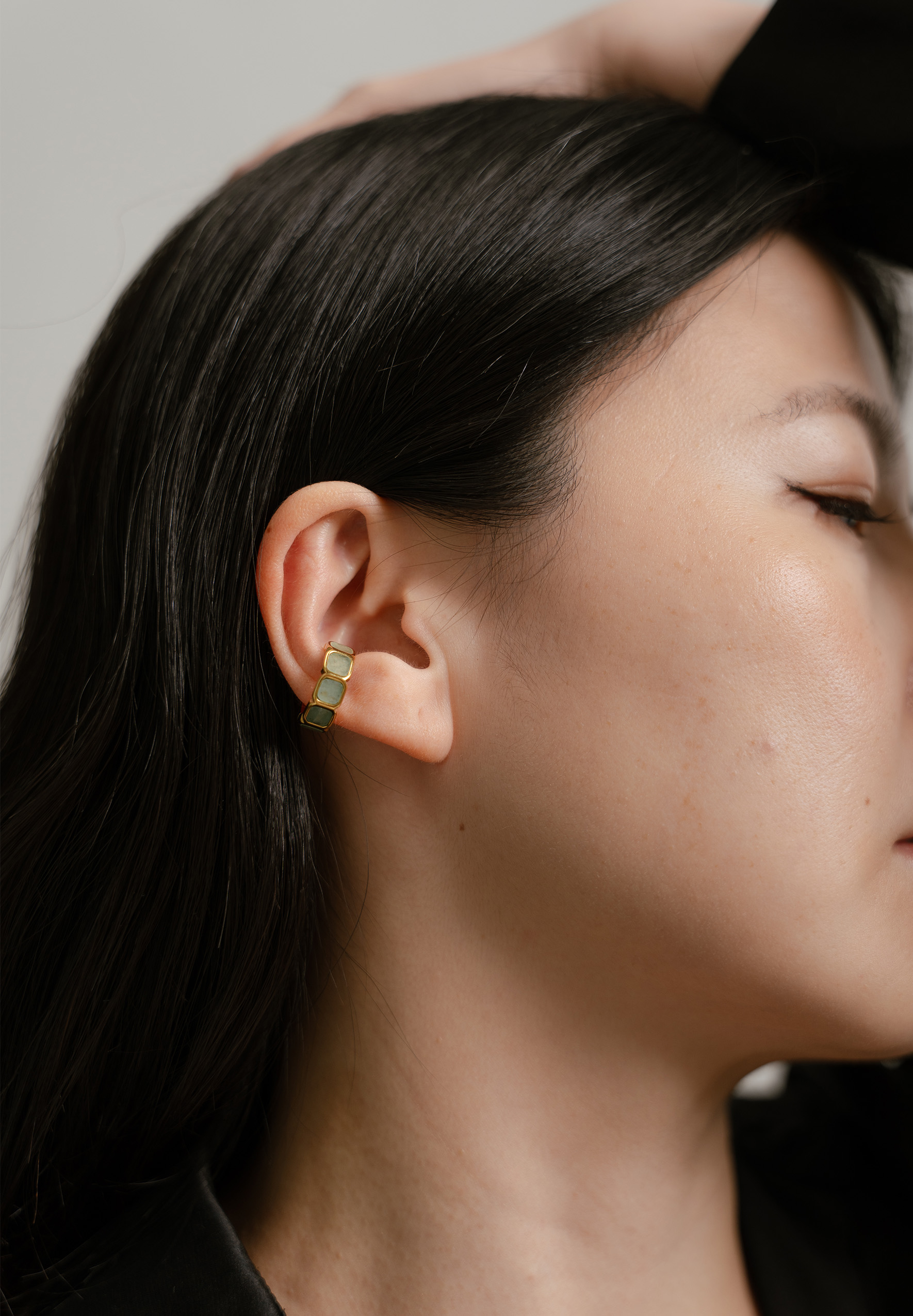 Eterna Aventurine Jade Gold Cuff Earrings