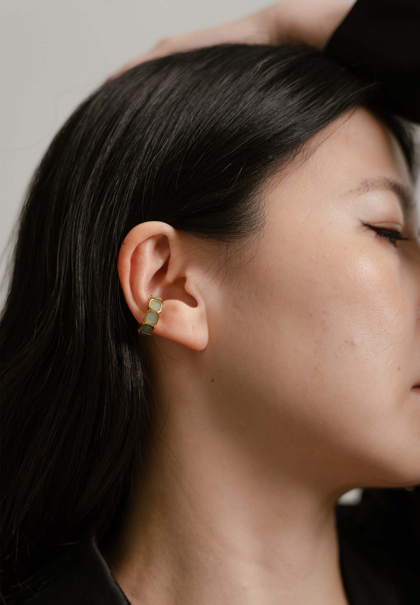 Eterna Aventurine Jade Gold Cuff Earrings