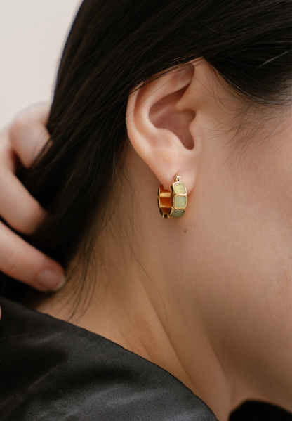Eterna Aventurine Jade Gold Hoop Earrings