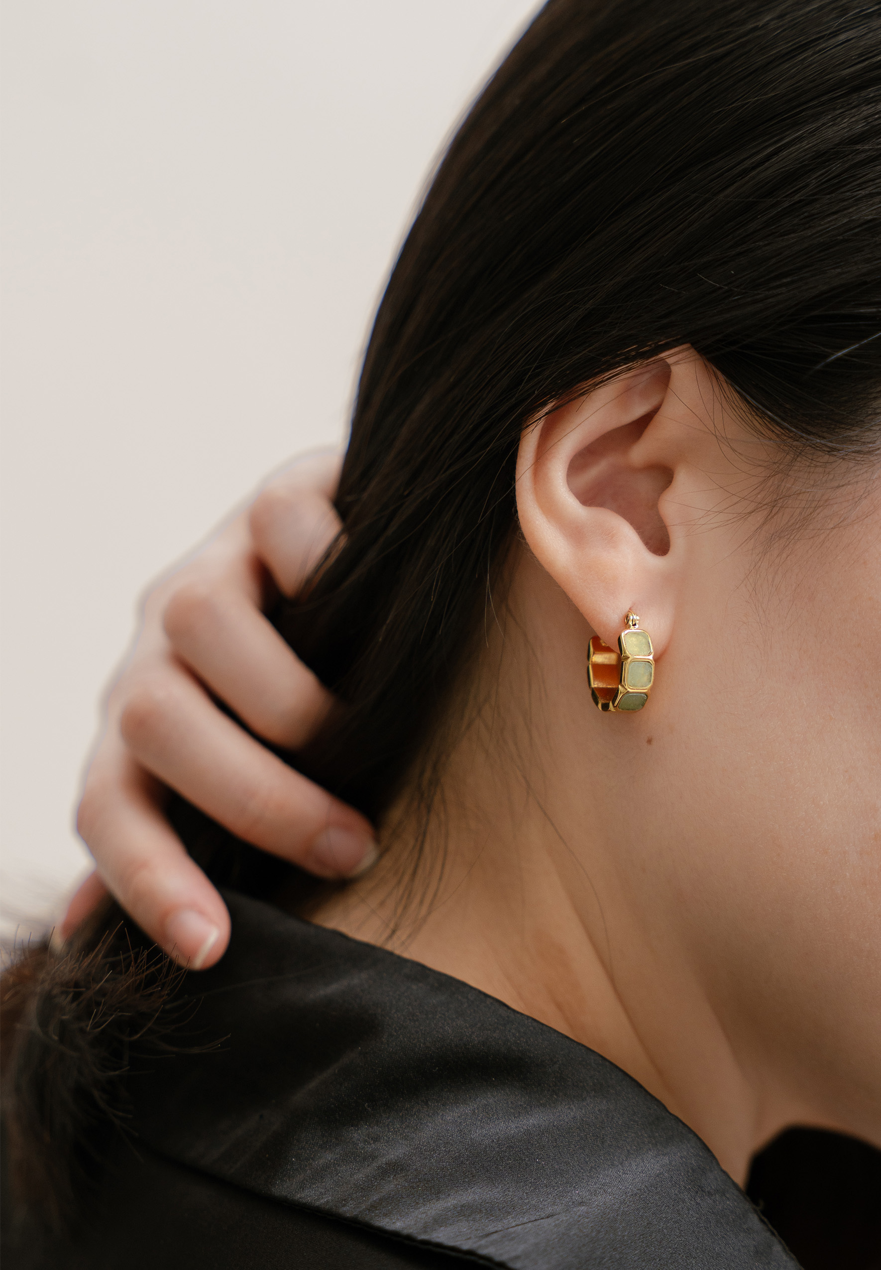 Eterna Aventurine Jade Gold Hoop Earrings