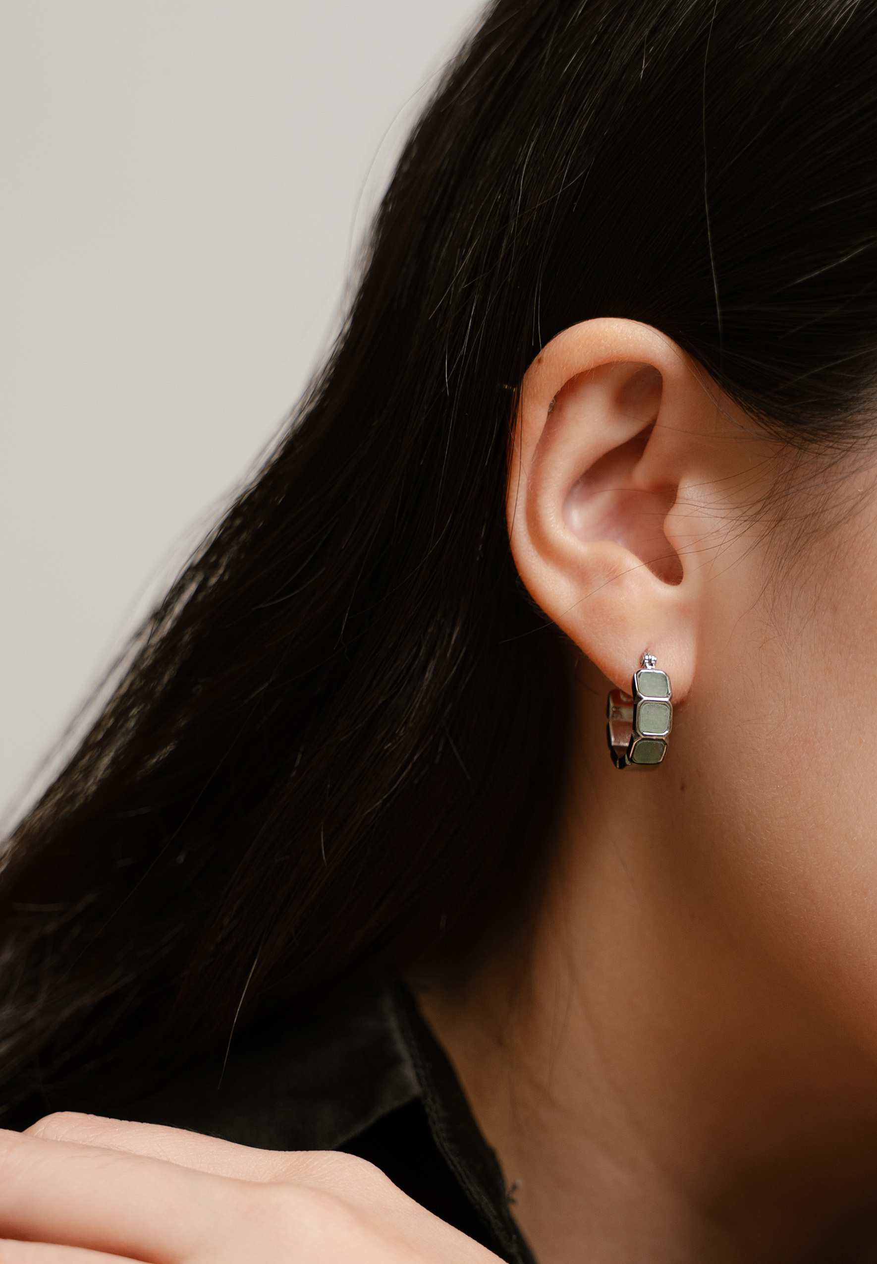 Eterna Aventurine Jade Silver Hoop Earrings 