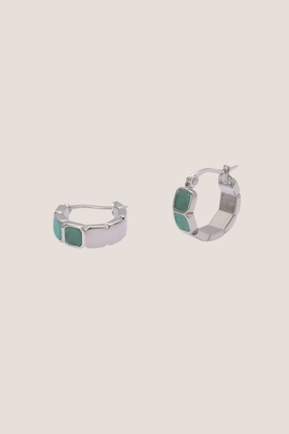 Eterna Aventurine Jade Silver Hoop Earrings 