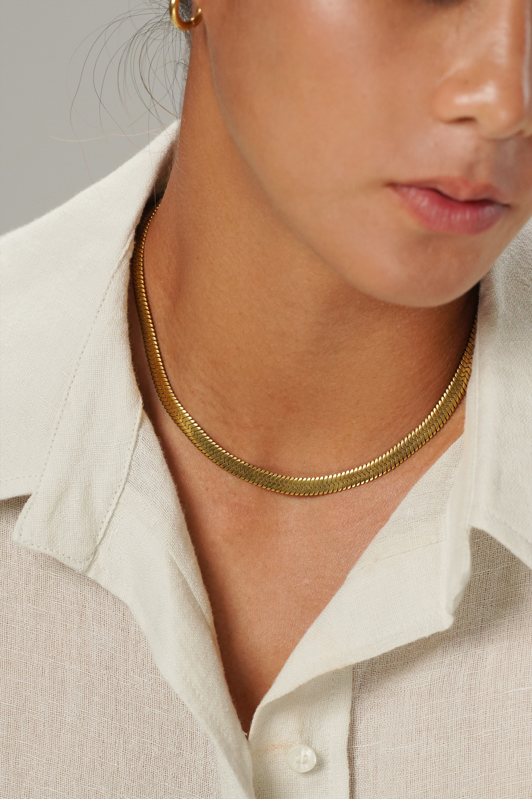 Herringbone Flat Bold Gold Chain Necklace