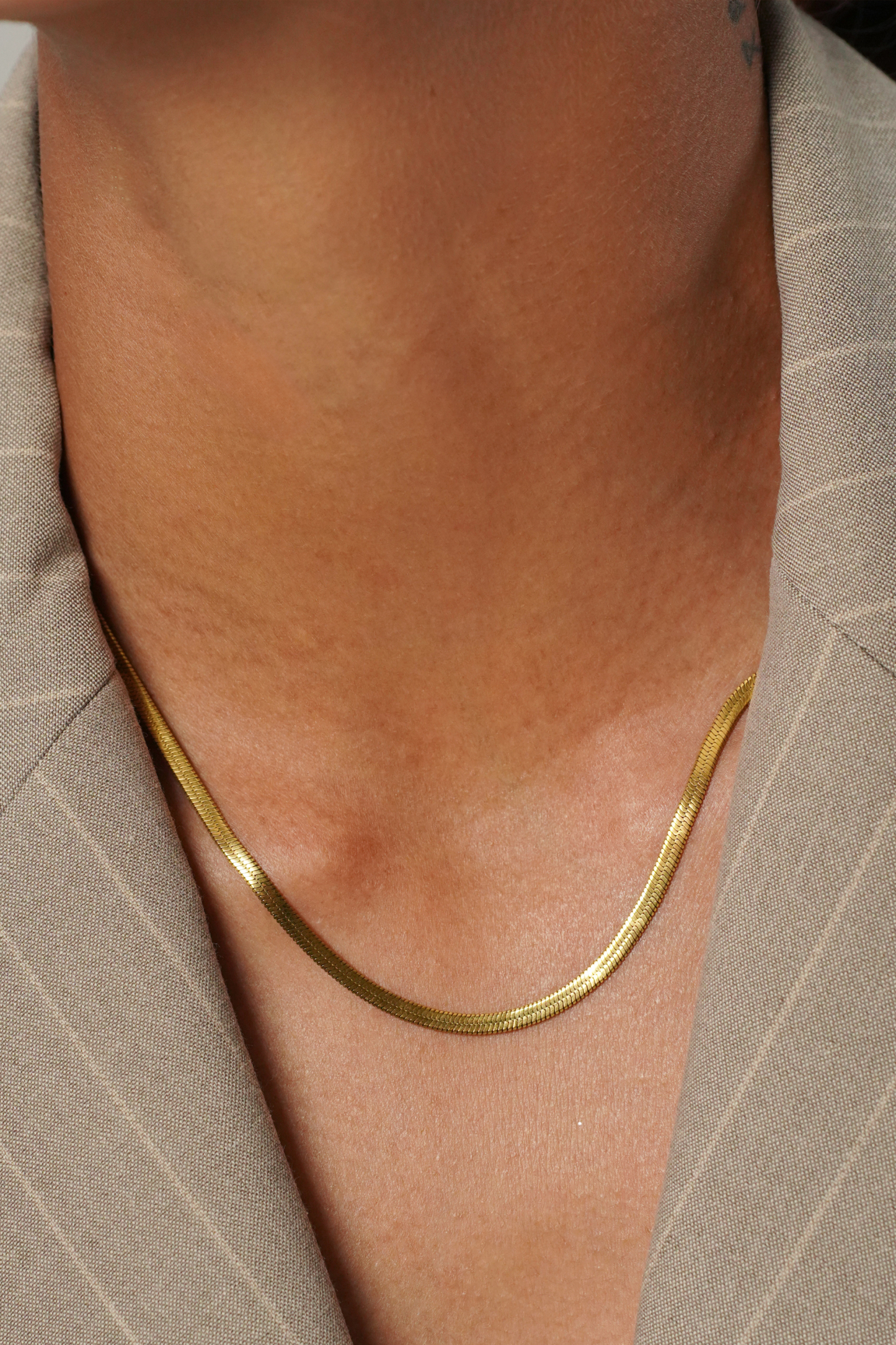 Herringbone Flat Thin Gold Chain Necklace