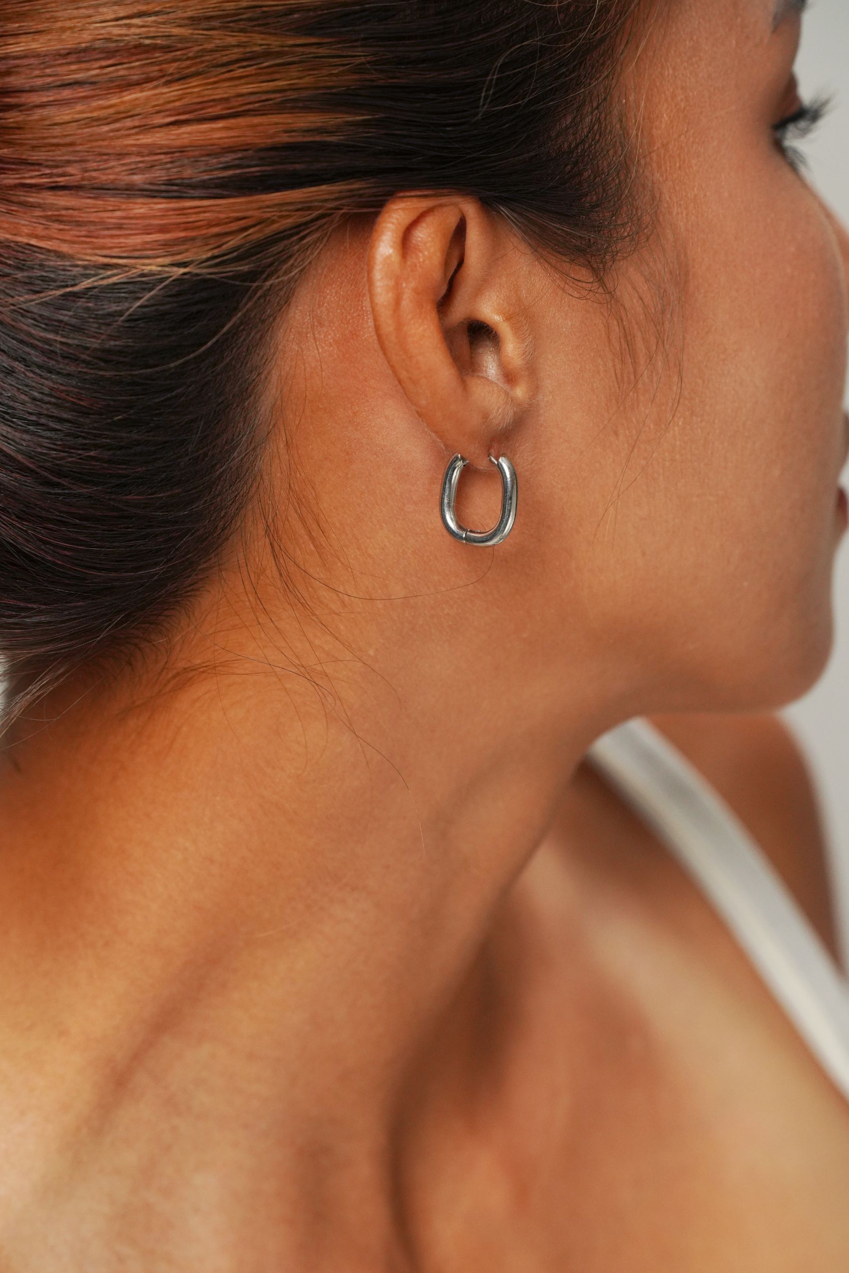 Oval Silver Hoop Earrings