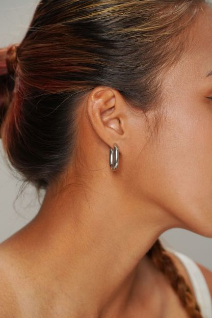 Oval Silver Hoop Earrings