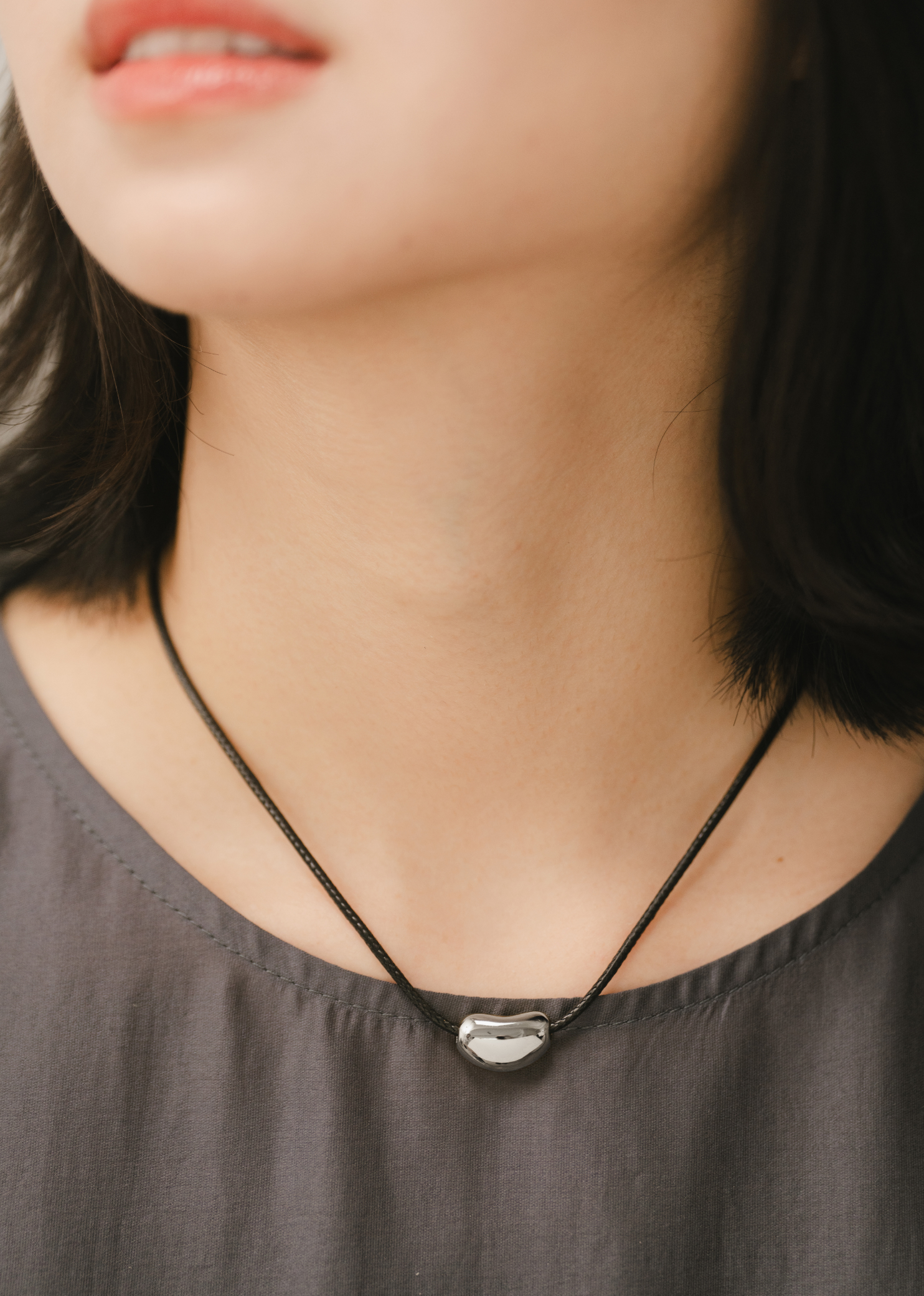 Pebble Cord Silver Necklace