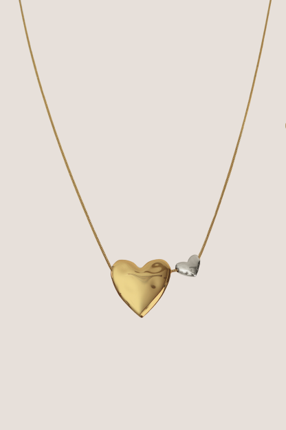 Two of a Kind Heart Mixed Metal Gold Necklace 
