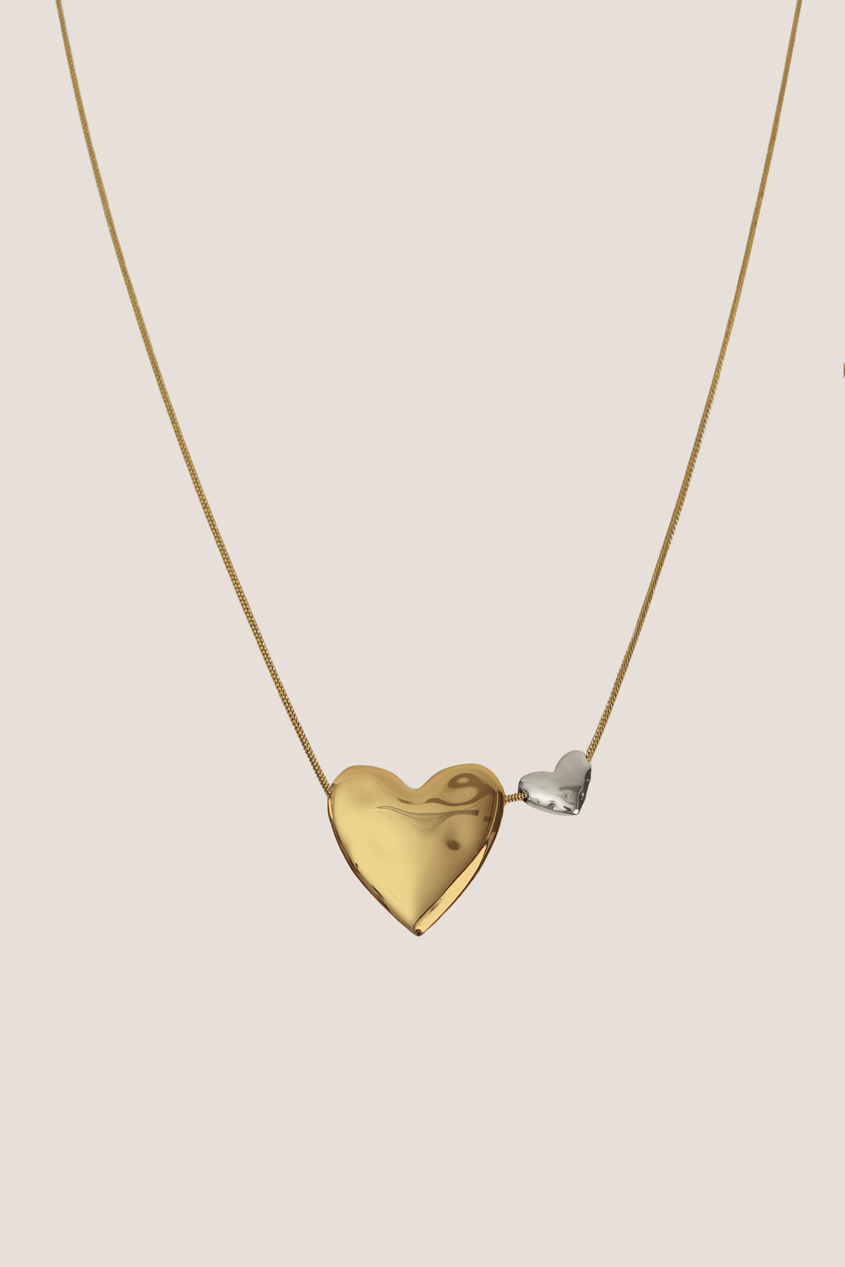 Two of a Kind Heart Mixed Metal Gold Necklace
