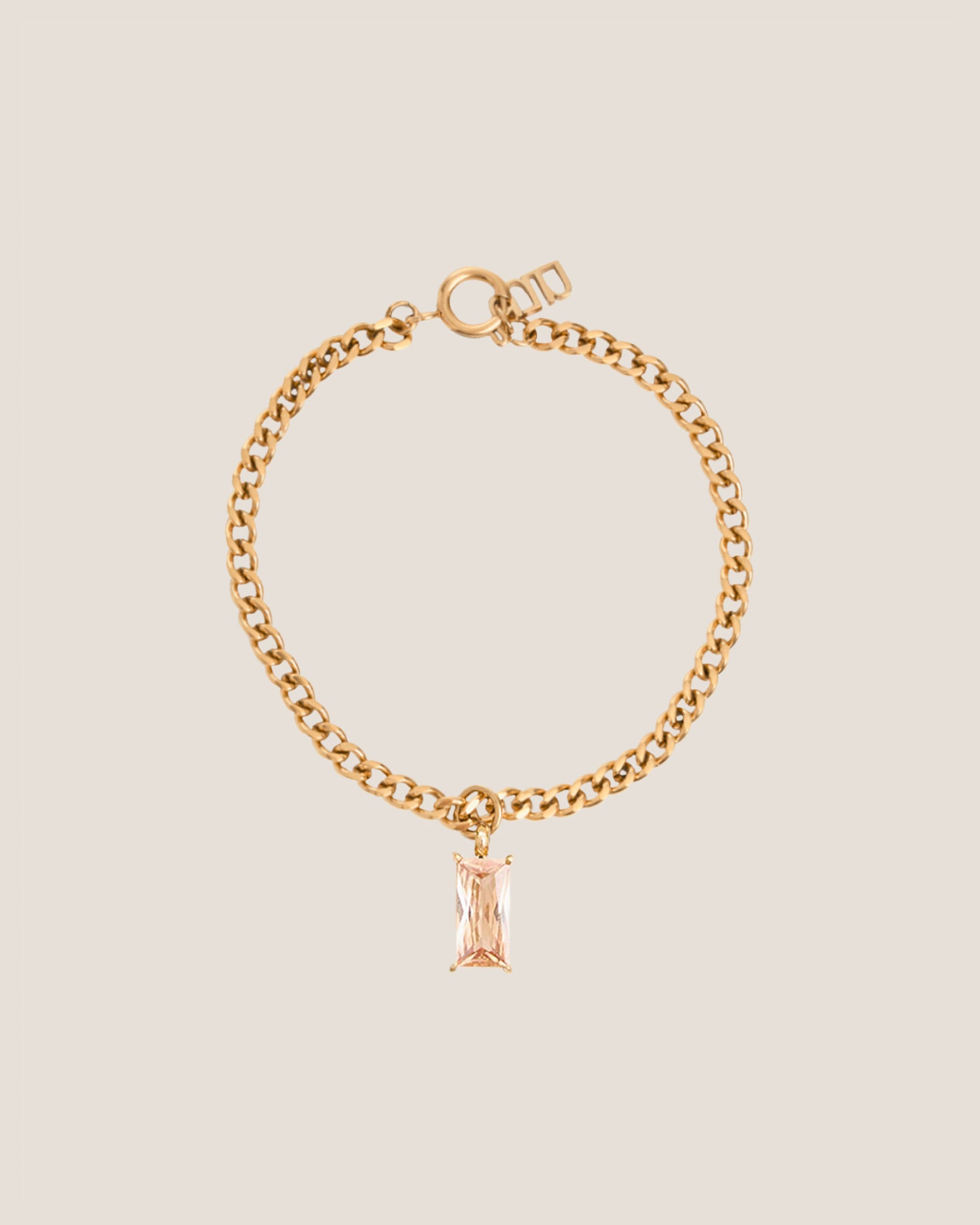 Verity Champagne Pendant Gold Curb Chain Bracelet