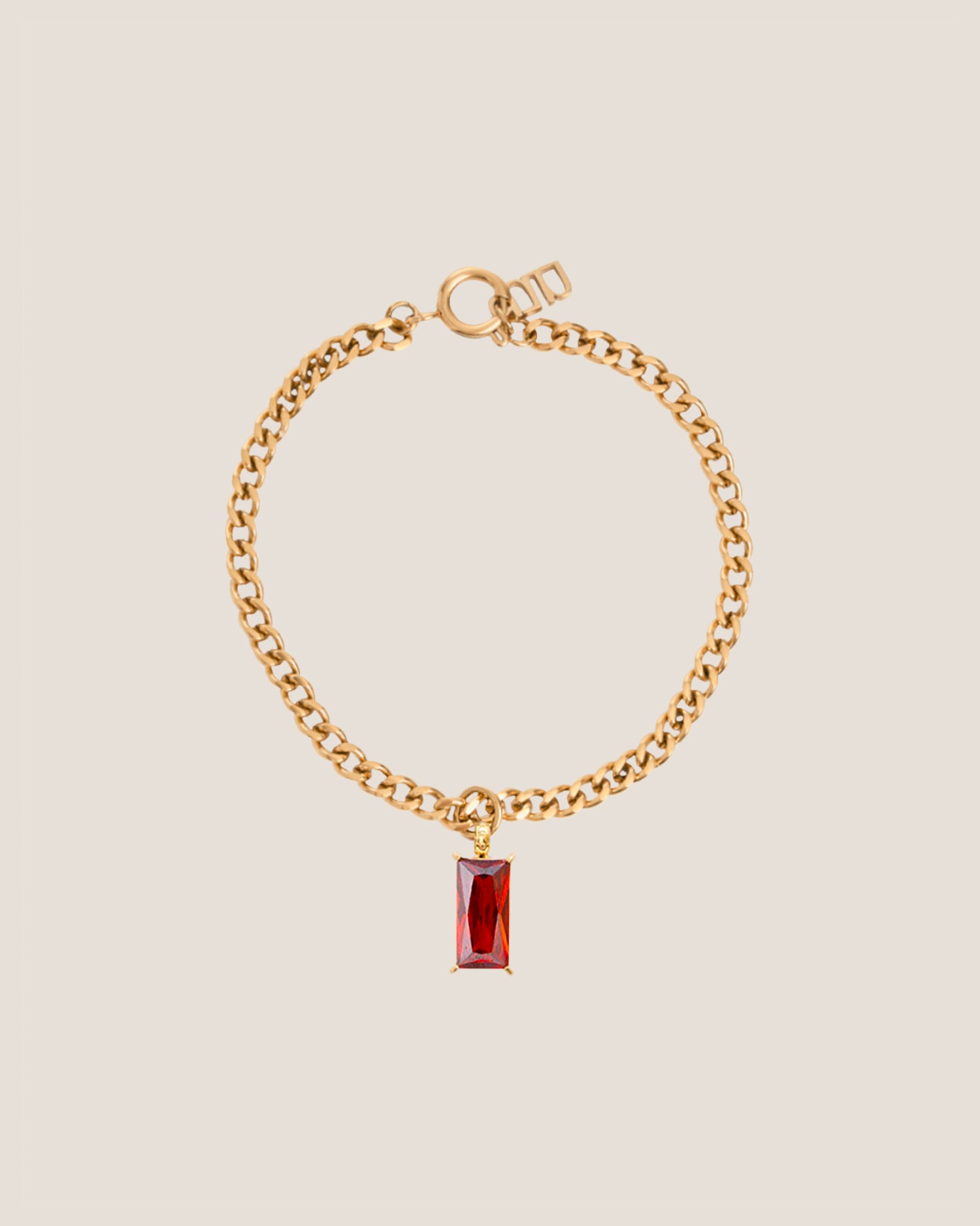 Verity Ruby Pendant Gold Curb Chain Bracelet