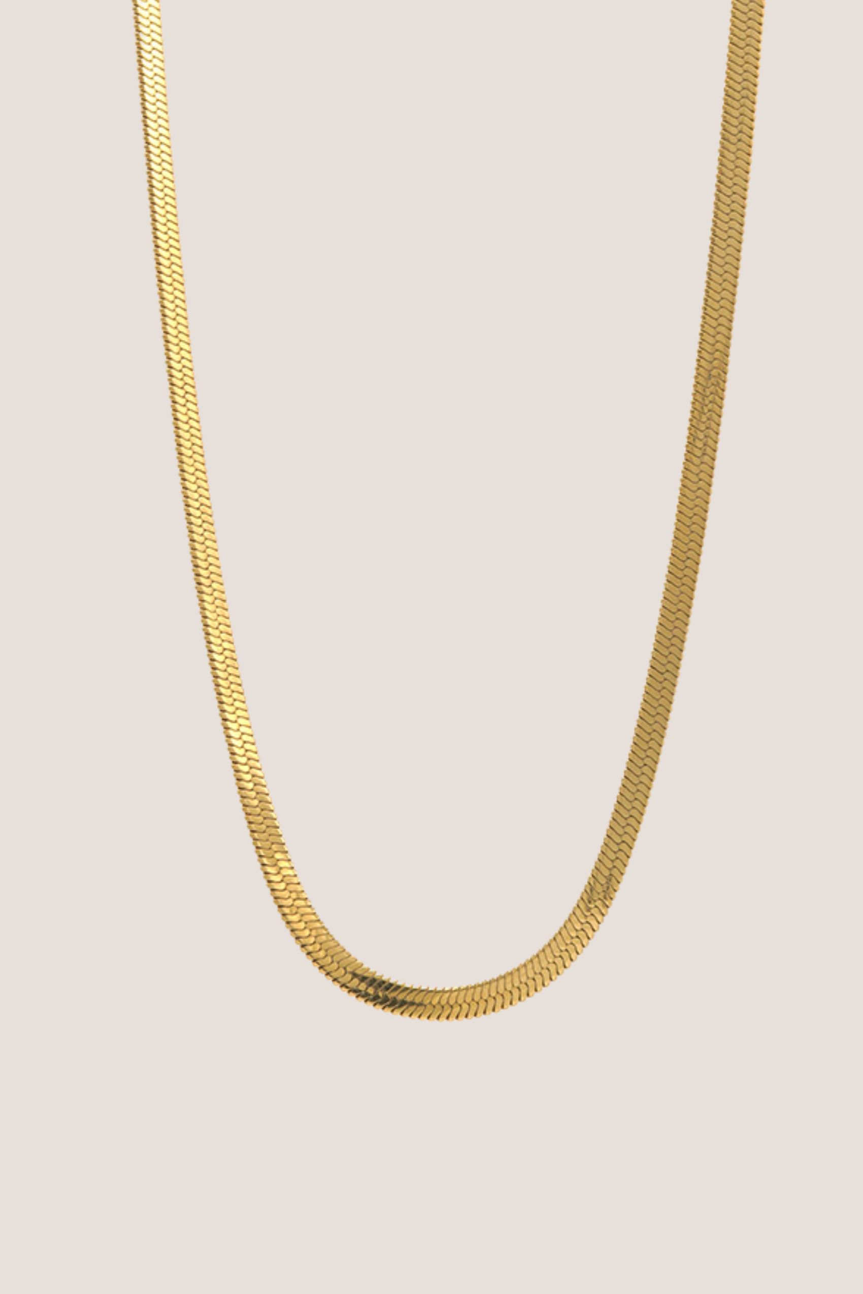 Herringbone Flat Thin Gold Chain Necklace