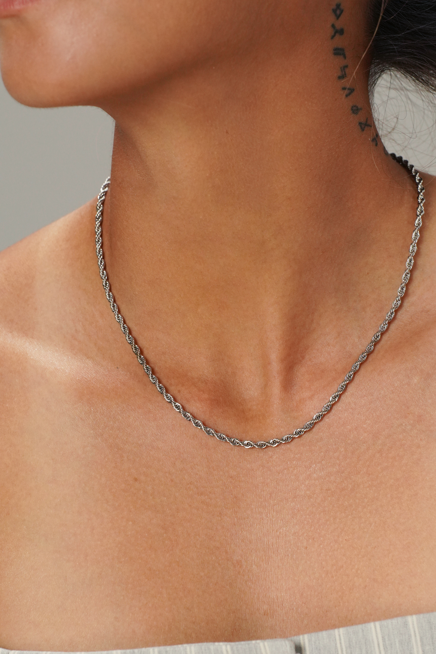 Zep Thin Silver Rope Chain Necklace