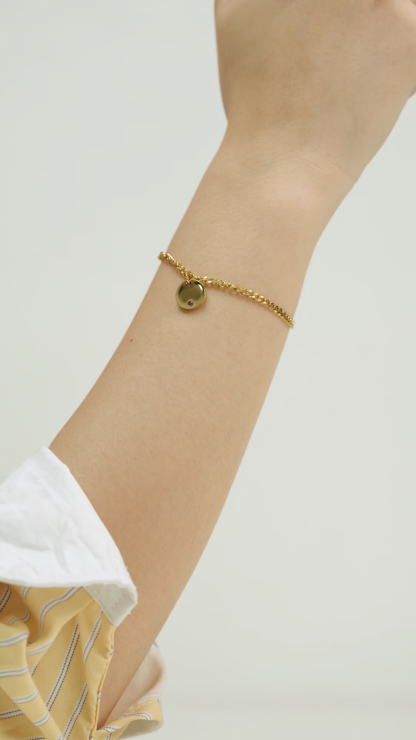 Birthstone Round Pendant Gold with Curb Chain Bracelet