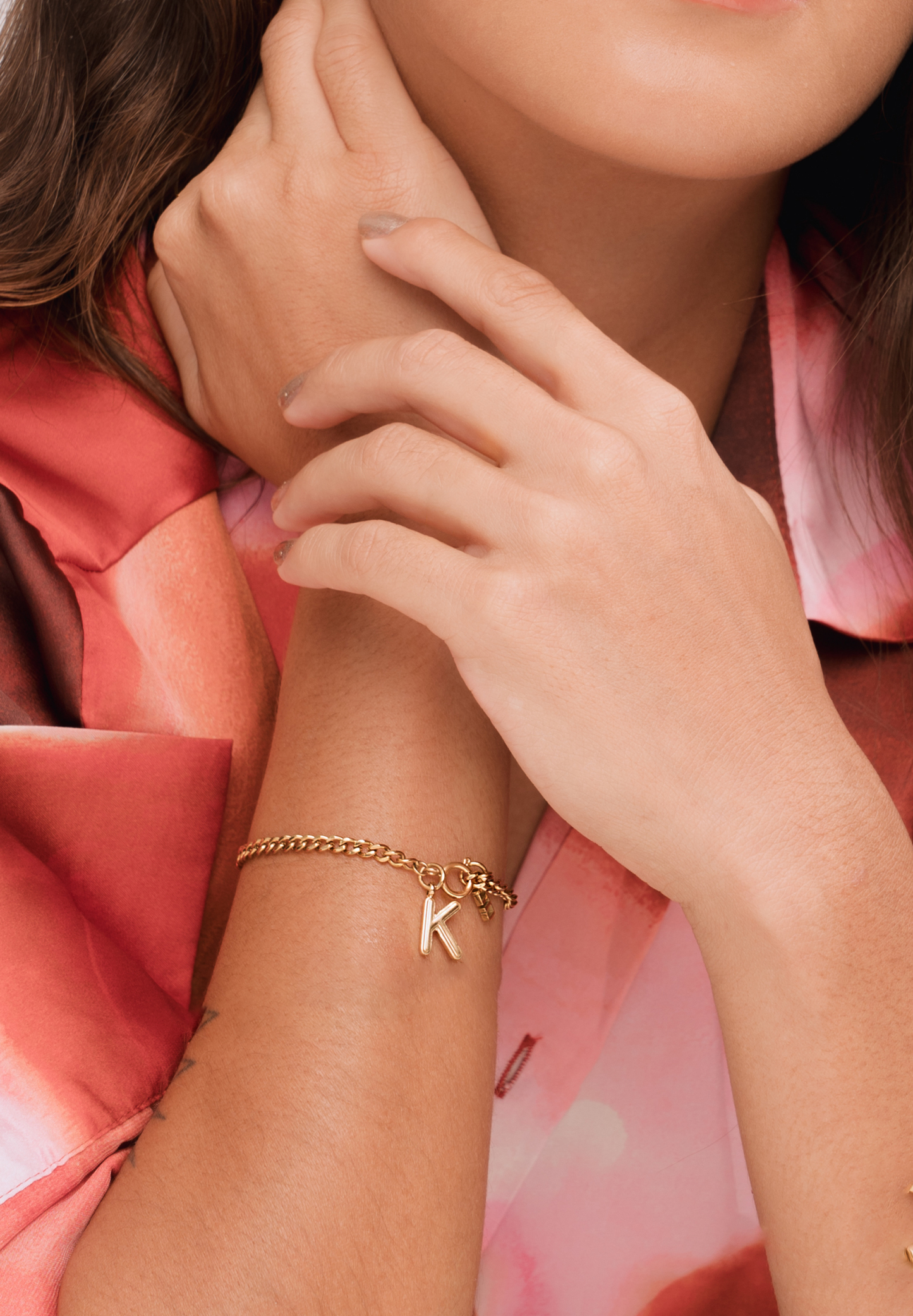 Alphabet Gold Pendant with Curb Chain Bracelet