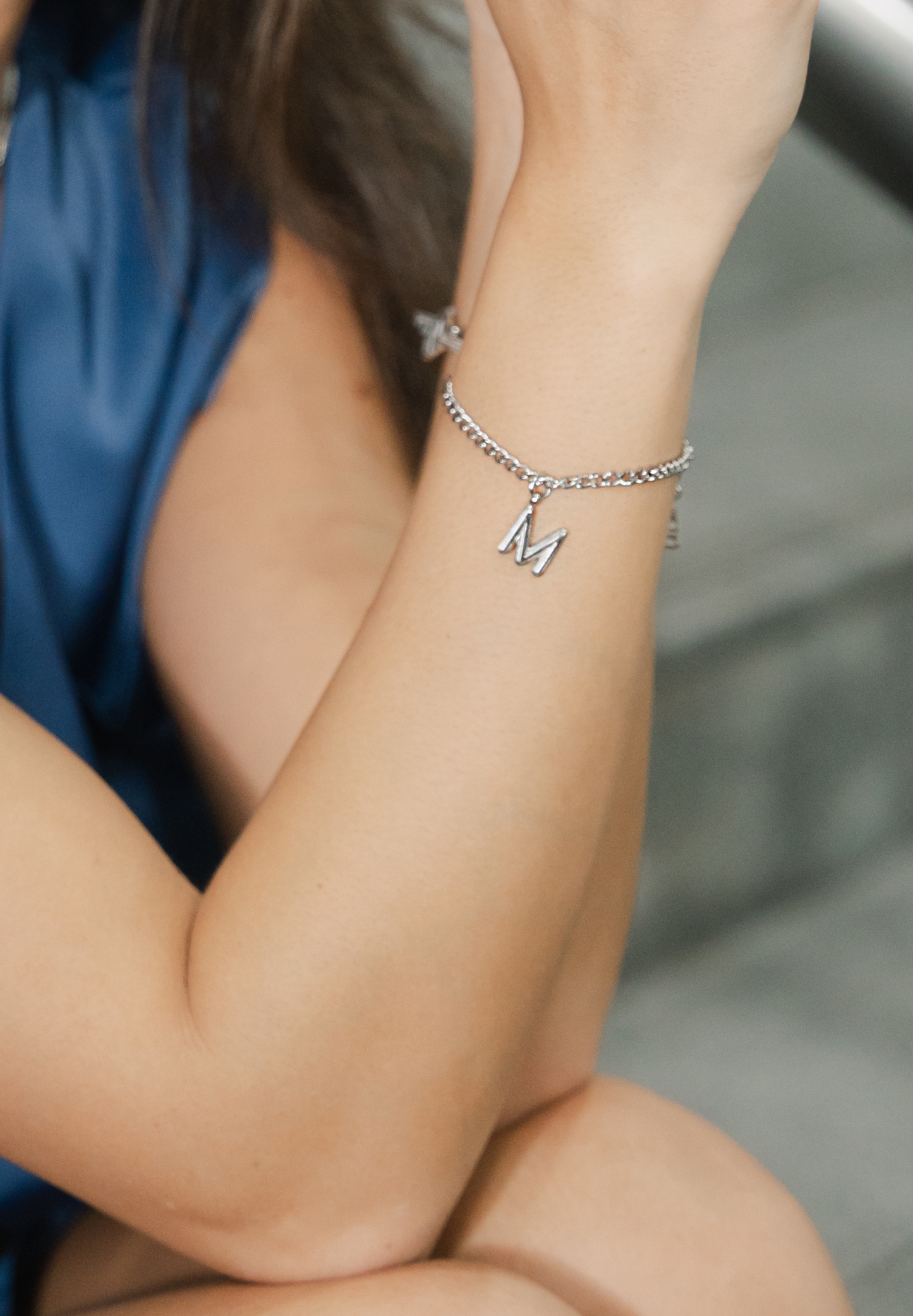 Alphabet Silver Pendant with Curb Chain Bracelet