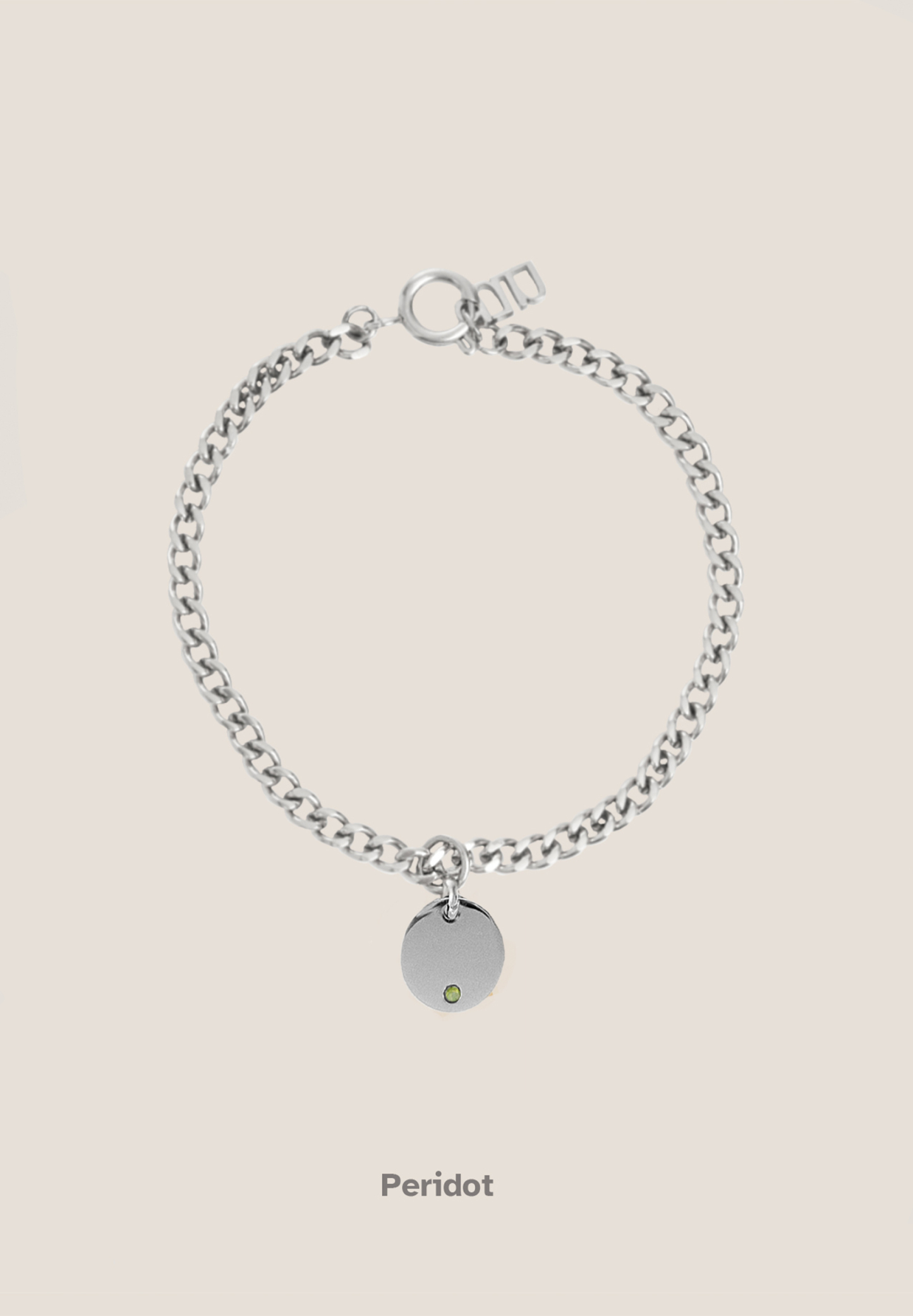 Birthstone Round Pendant Silver with Curb Chain Bracelet
