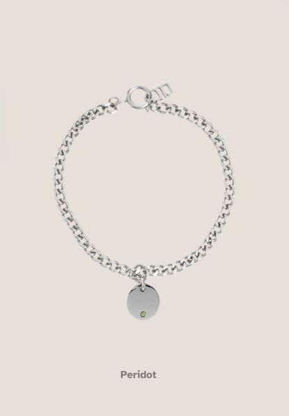Birthstone Round Pendant Silver with Curb Chain Bracelet
