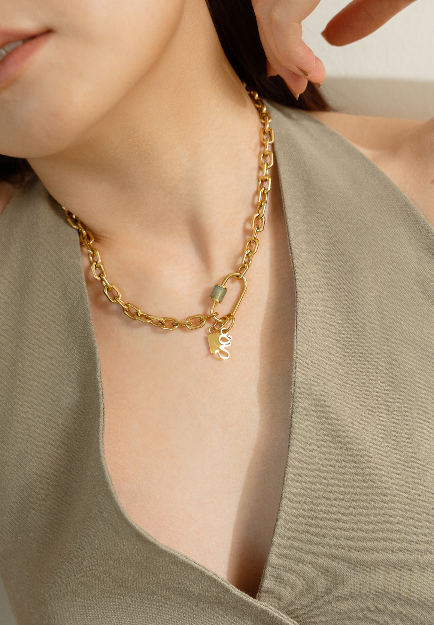 Aurea Aventurine Jade Chain Gold Necklace