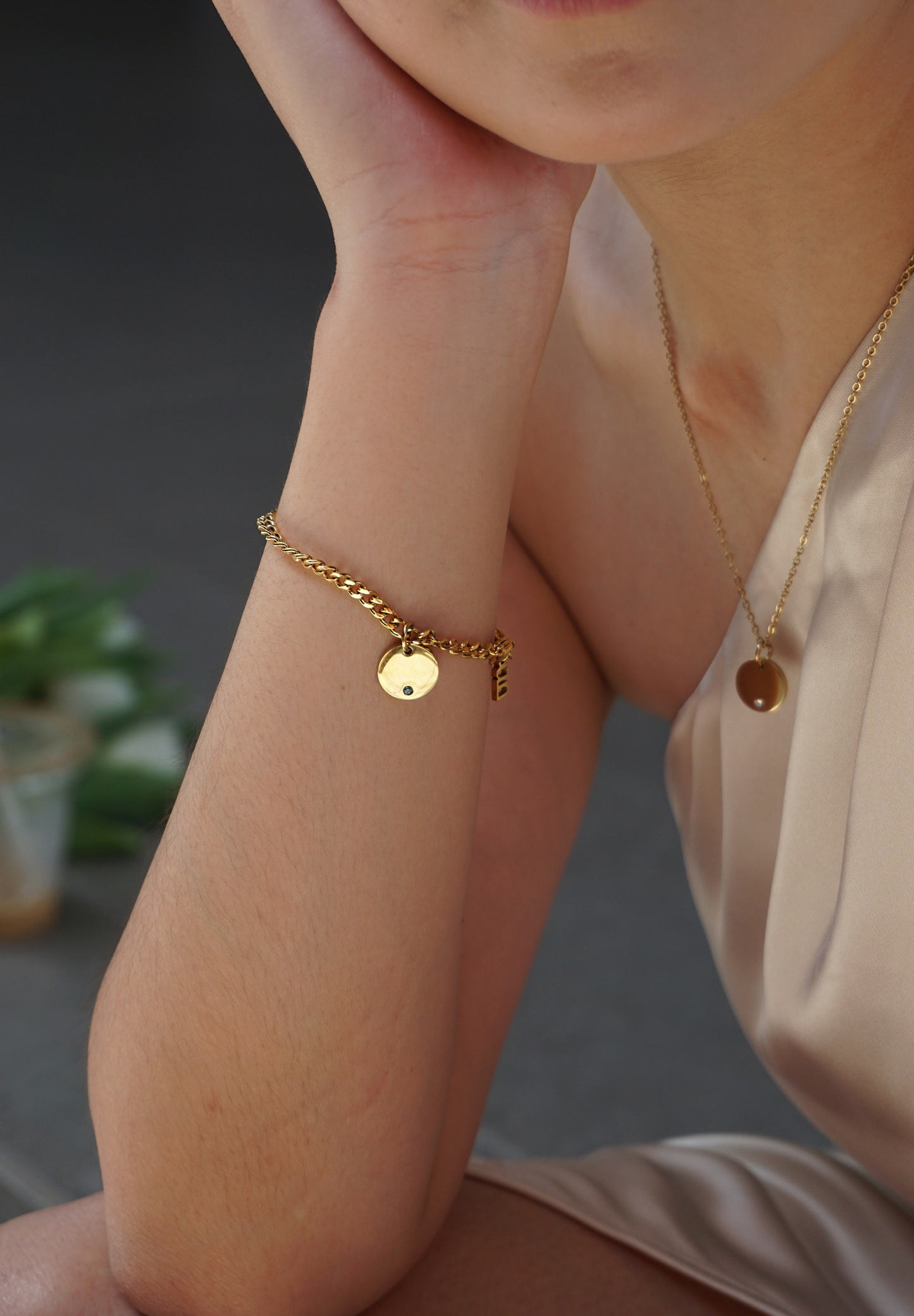 Birthstone Round Gold Charm