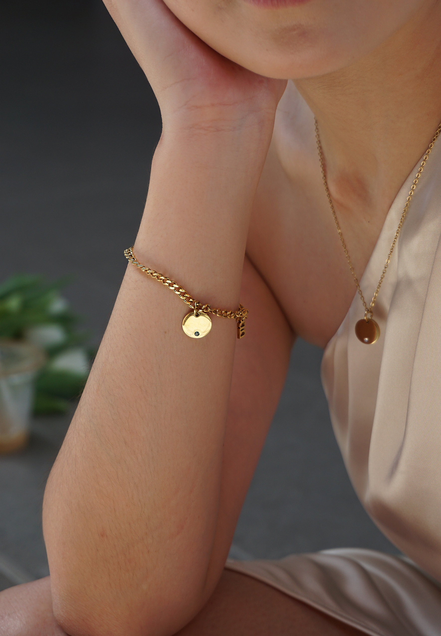 Birthstone Round Gold Charm