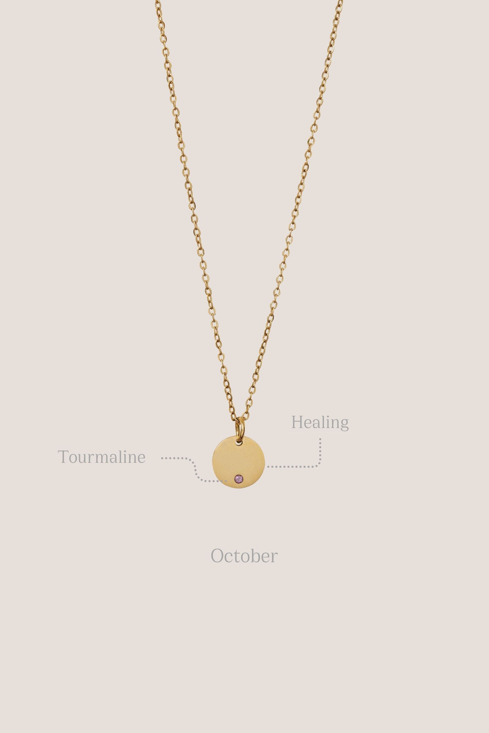 Birthstone Round Pendant Gold Chain Necklace