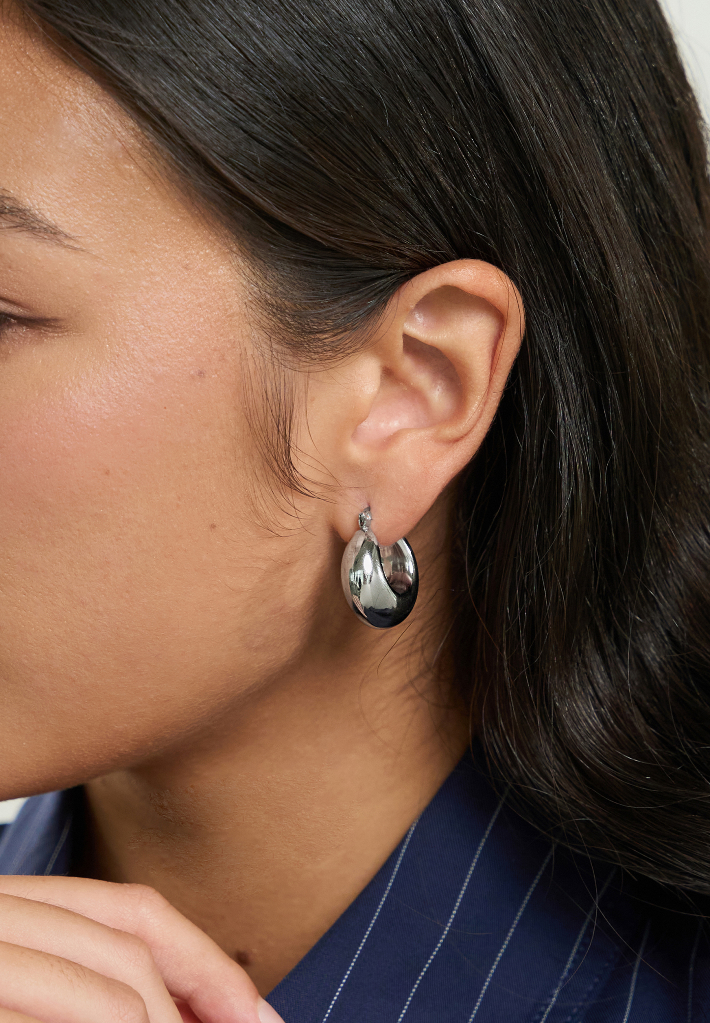 Chunky Huggie Silver Hoop Earrings