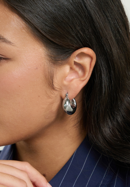 Chunky Huggie Silver Hoop Earrings