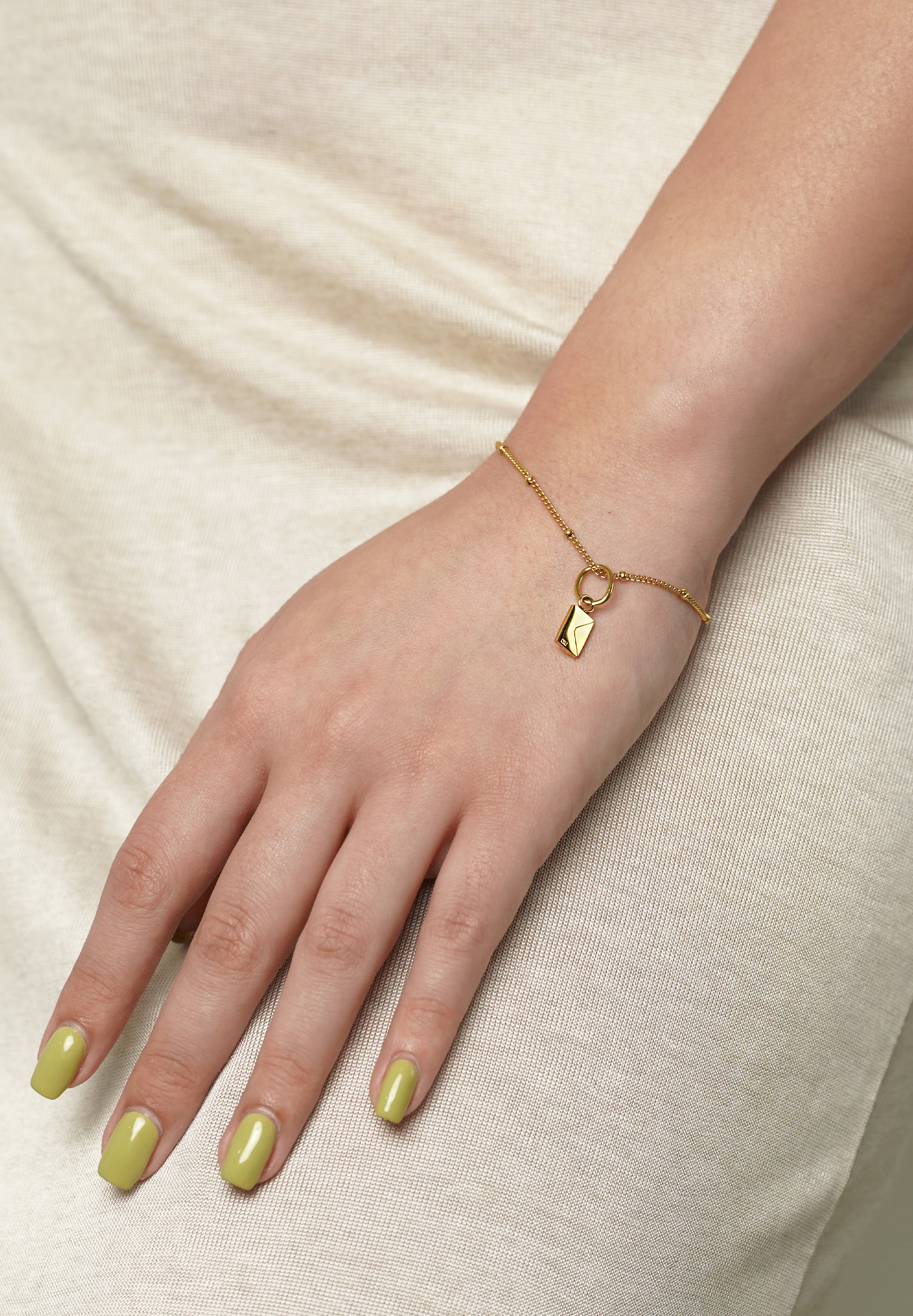 Dear Me Postcard Charm with Gold Chain Bracelet