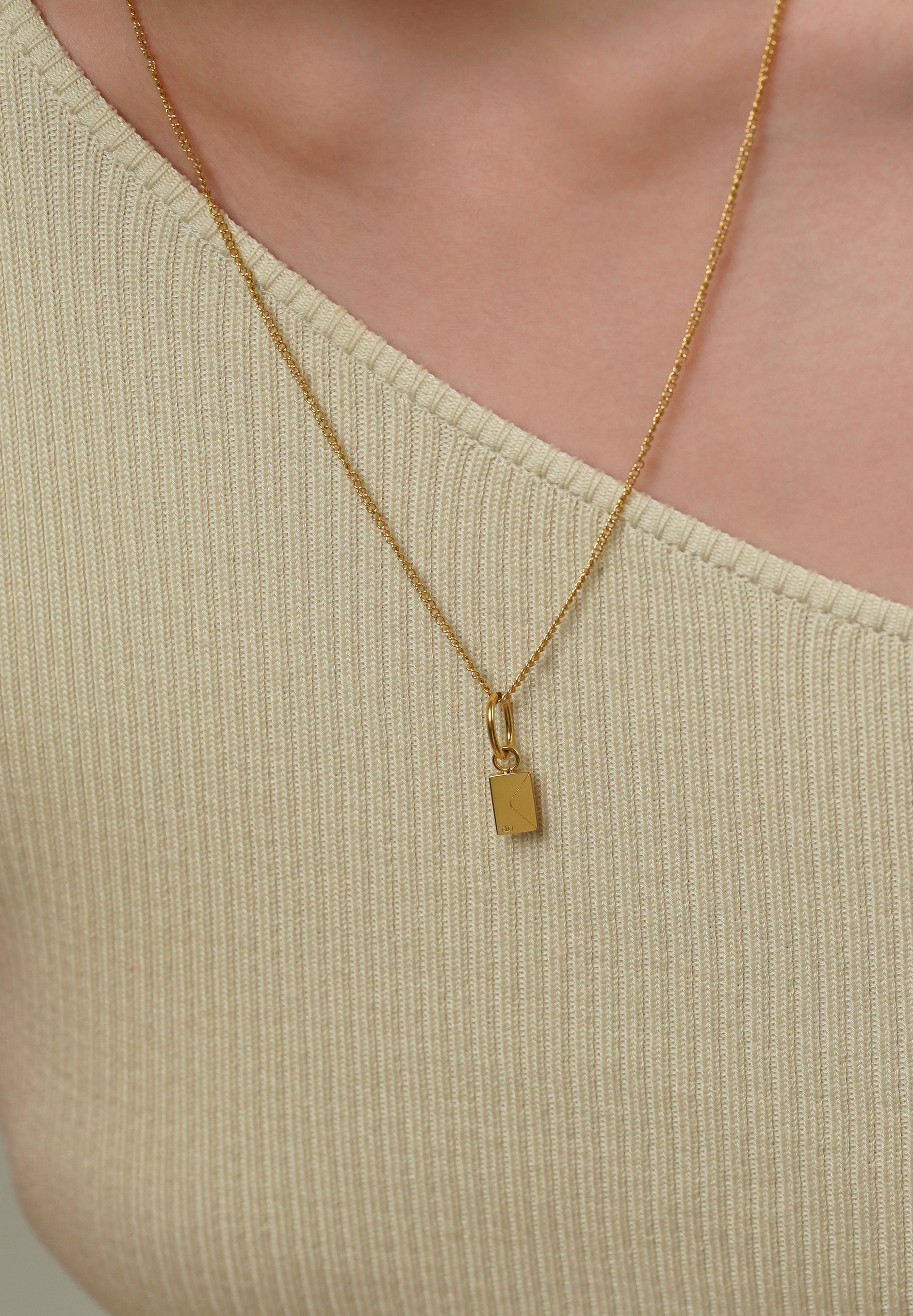 Dear Me Postcard Charm with Gold Chain Necklace