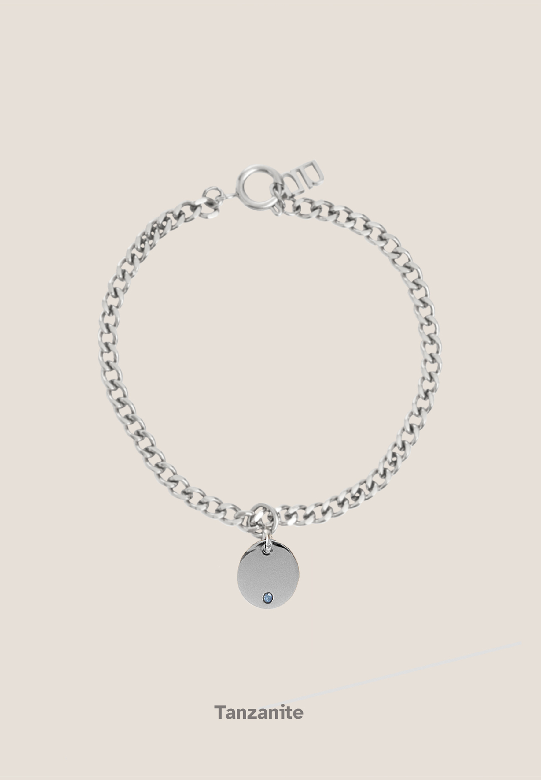 Birthstone Round Pendant Silver with Curb Chain Bracelet
