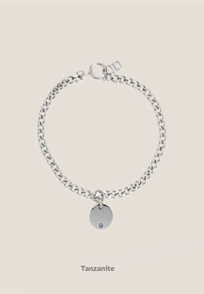 Birthstone Round Pendant Silver with Curb Chain Bracelet