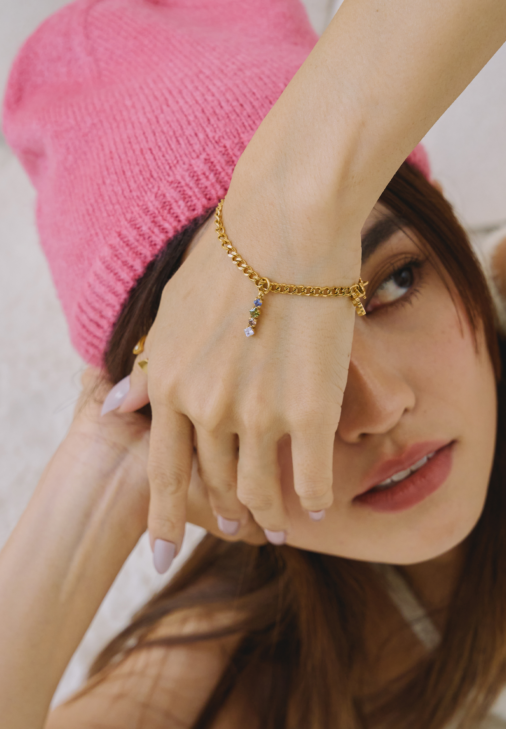 Desire Mystic Pendant Gold with Curb Chain Bracelet