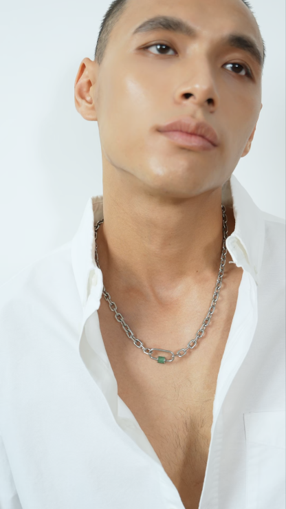 Aurea Aventurine Bold Chain Silver Necklace