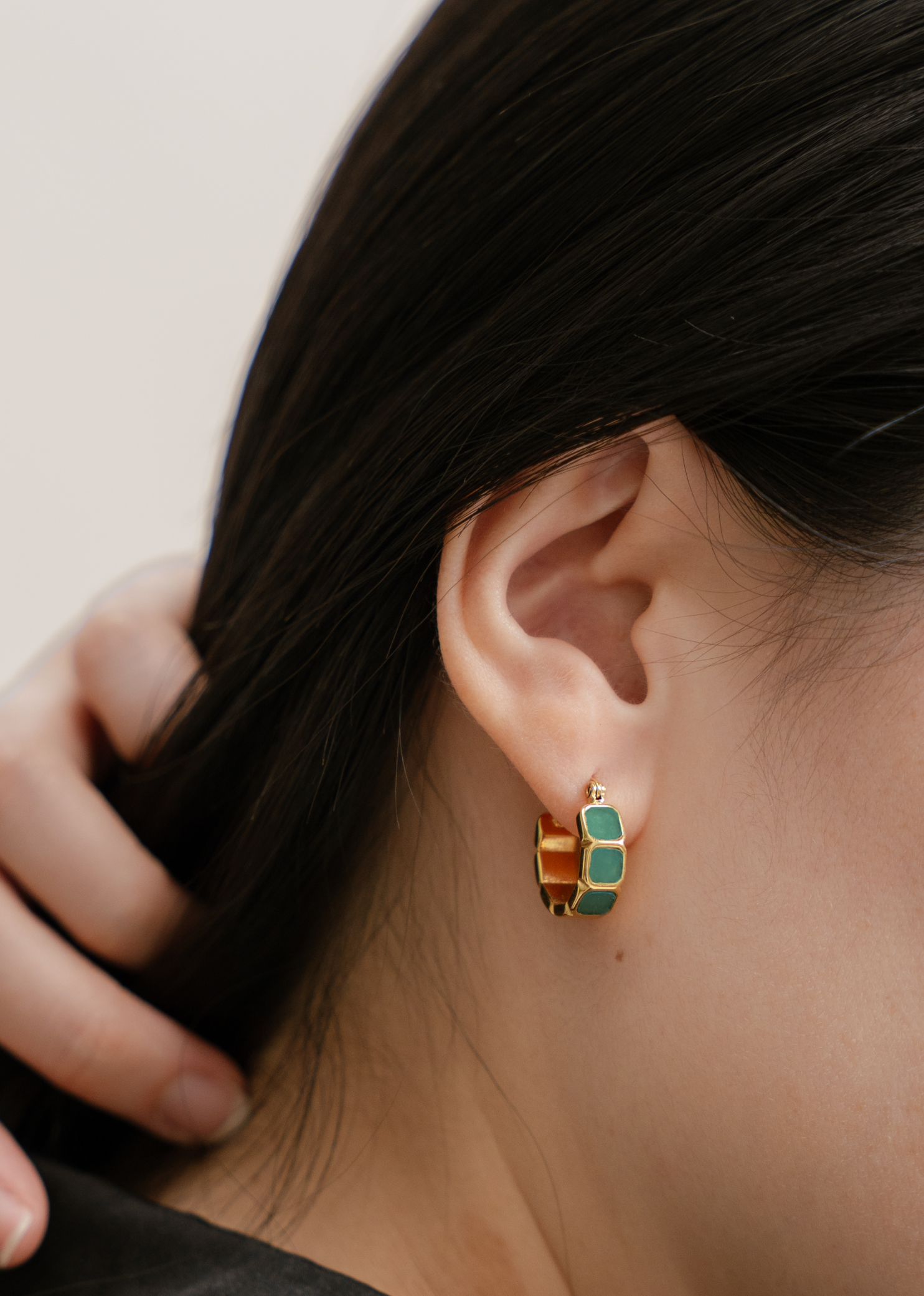 Eterna Aventurine Jade Gold Hoop Earrings