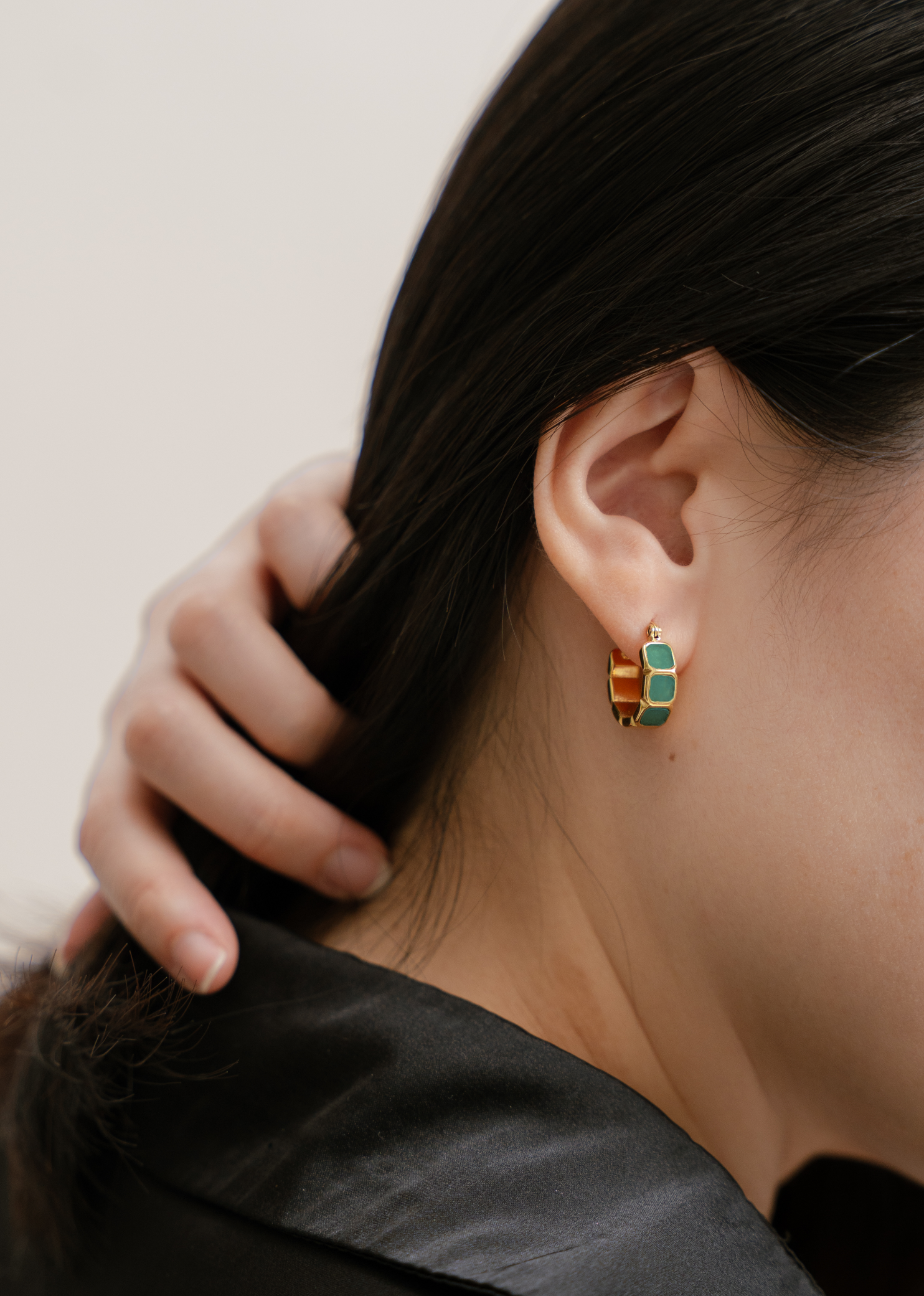 Eterna Aventurine Jade Gold Hoop Earrings